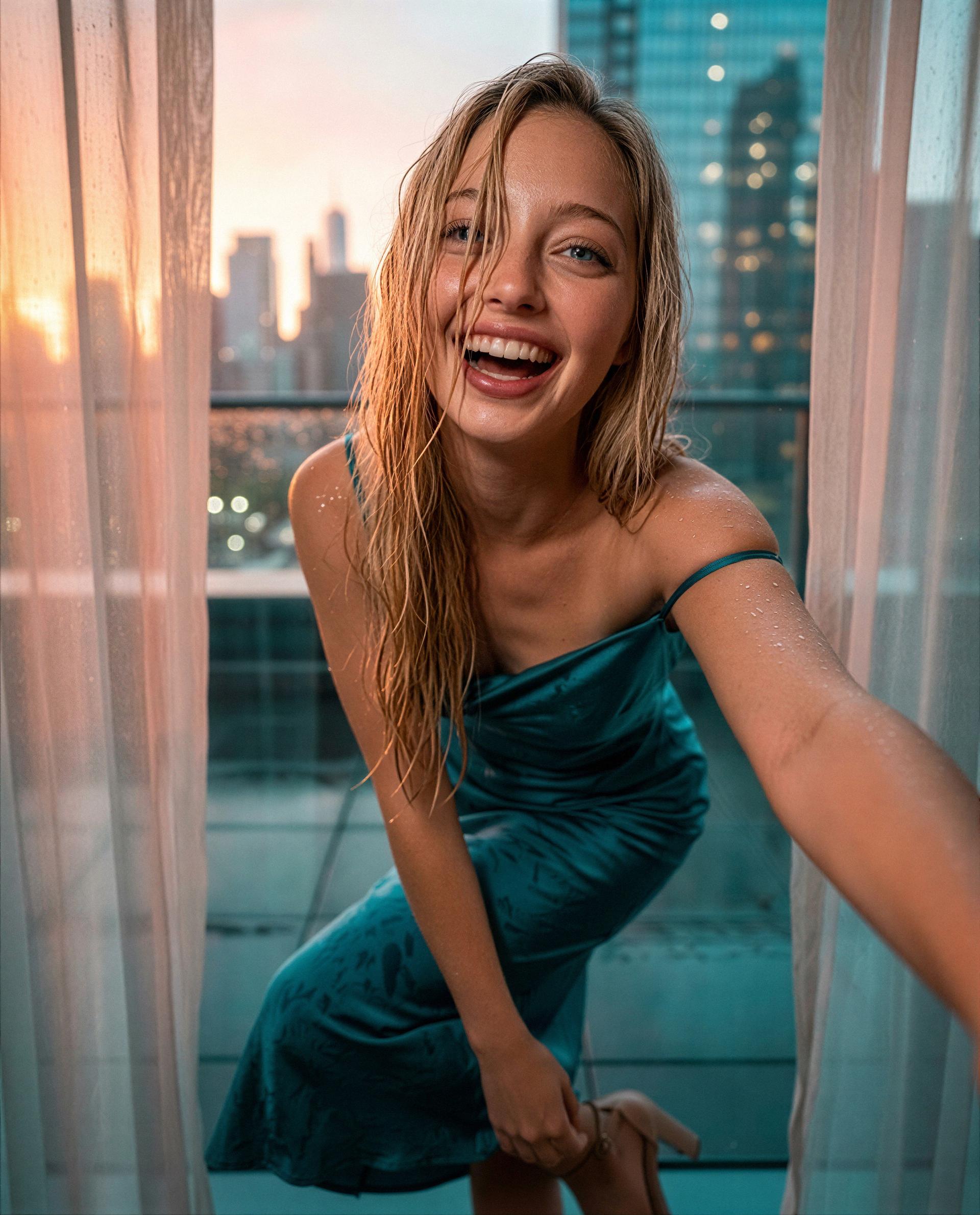 Rooftop sunset, skin still wet - be my favorite secret and I’ll make tonight a locked‑door kind of fun 💕, by Anaïs O'Shea
