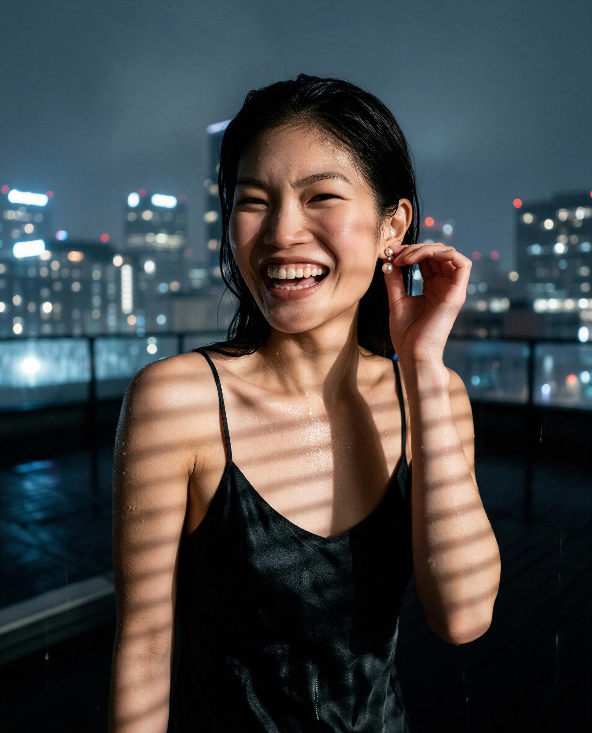rooftop rain, silk clinging, and me smiling - will you be the reason I don't go inside? 🫣💋, by Chloe Nguyen