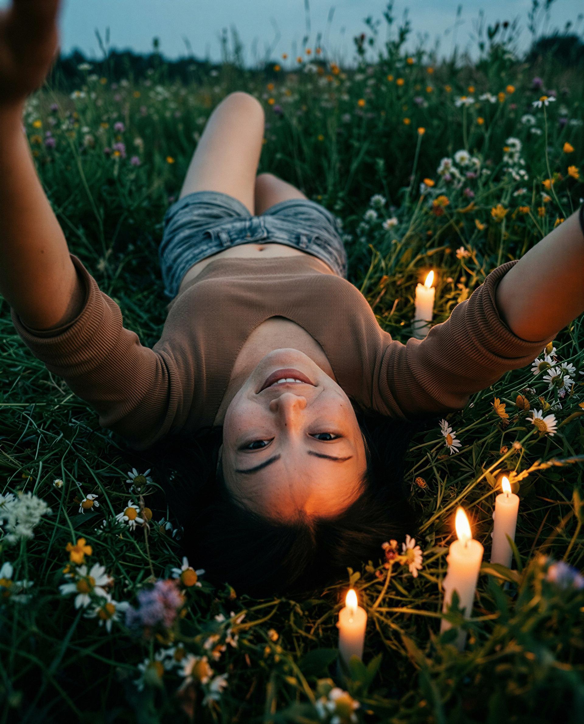 Candlelit and barefoot in the meadow—let me show you how naughty nature can be 😘🔥, by Zhenzhu Cai