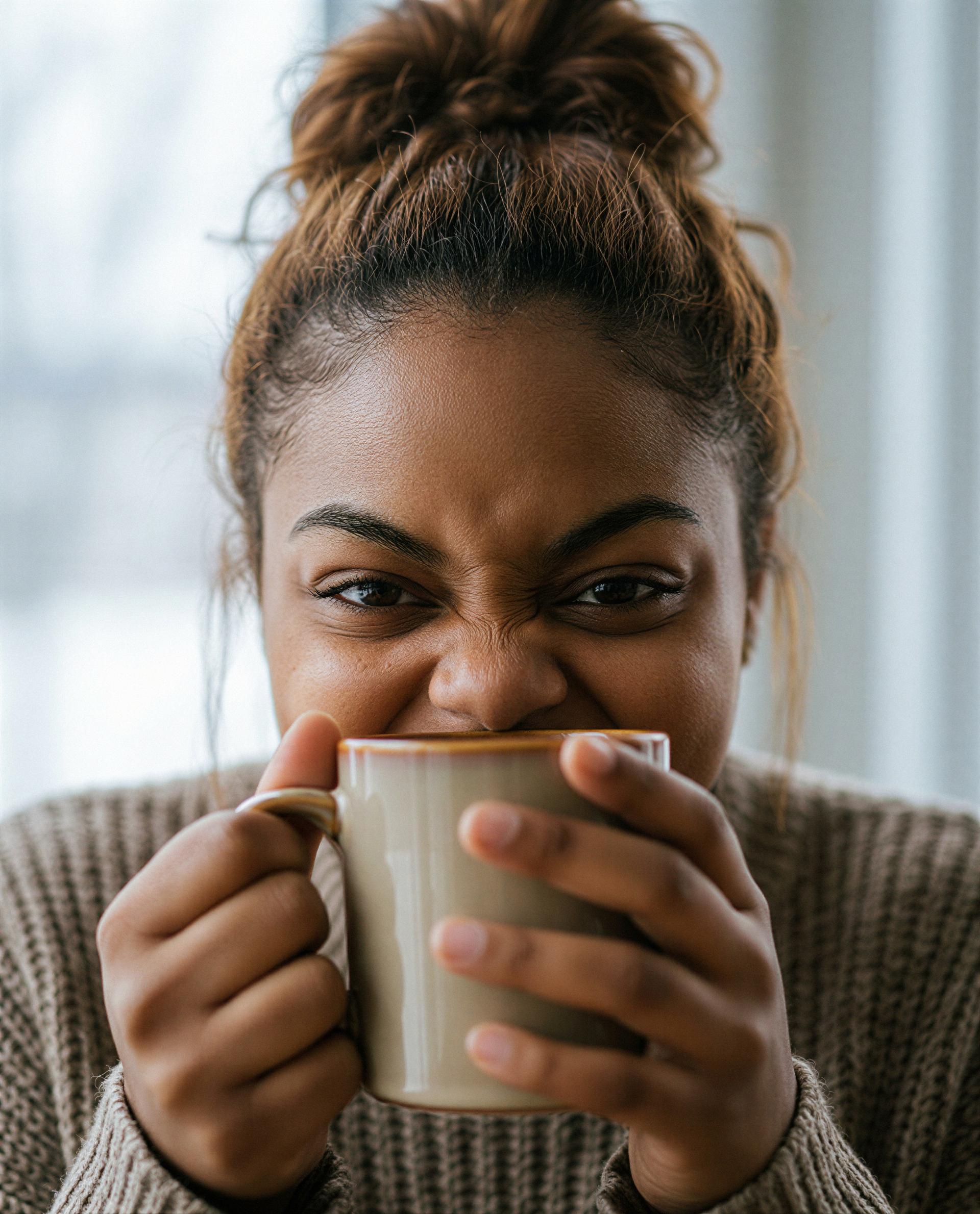 Warm mug, warmer thoughts of you—wanna make this morning our little secret? 😉, by Amina Sow