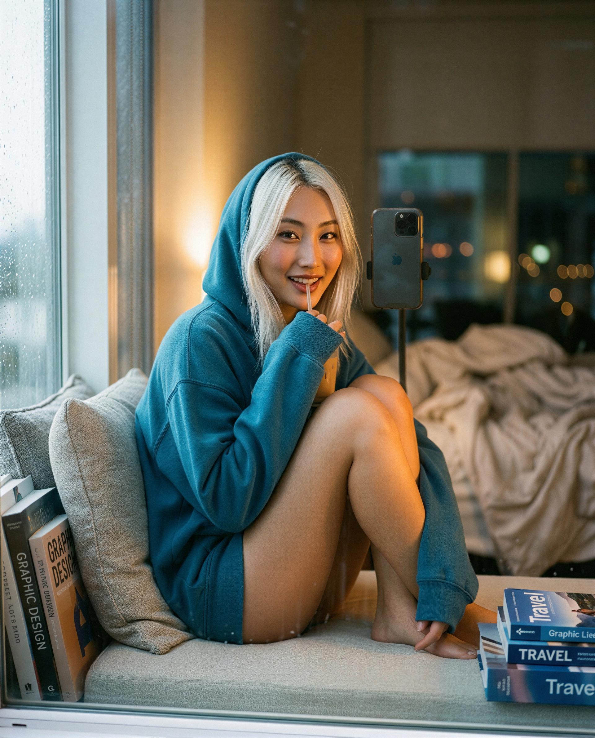 Sipping something sweet in my hoodie—want exclusive access to the things I save just for my favorites? 😘, by Shizuka Inoue
