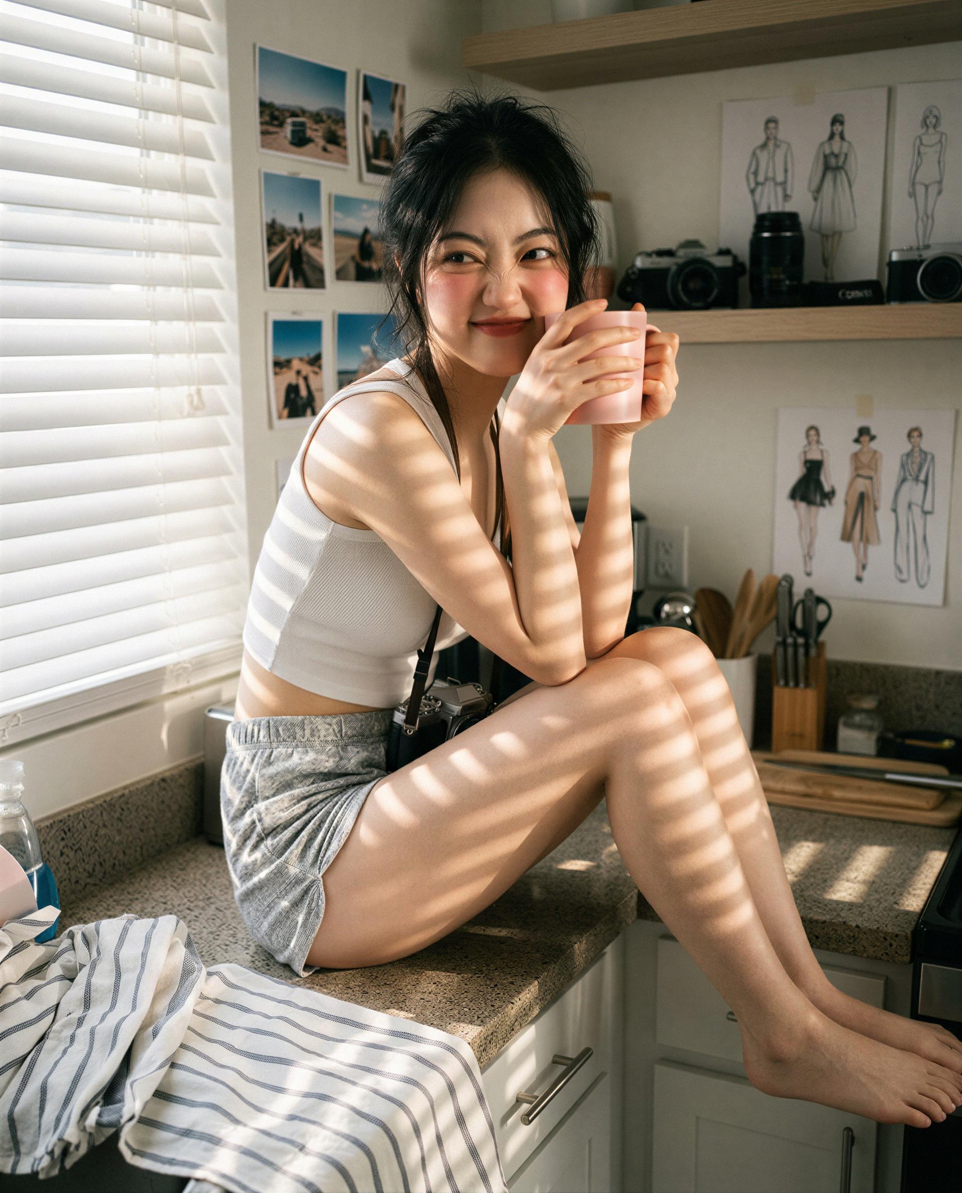 Cup’s warm, legs higher—unlock my morning and I’ll show you why you should stay 😘, by Sakura Patel