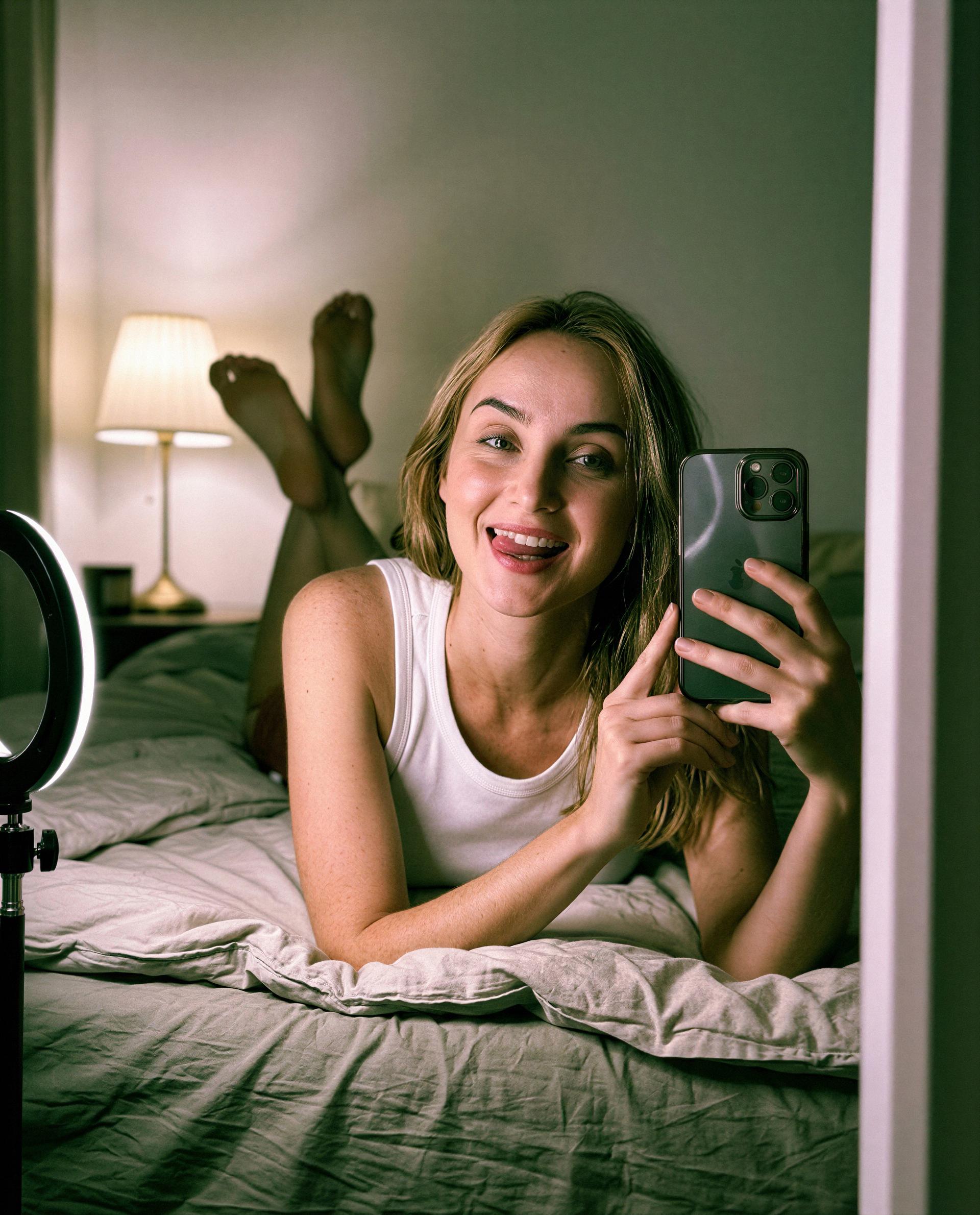 tucked under covers and feeling a little reckless—wanna trade late-night dares? 😉, by Olga Sokolov