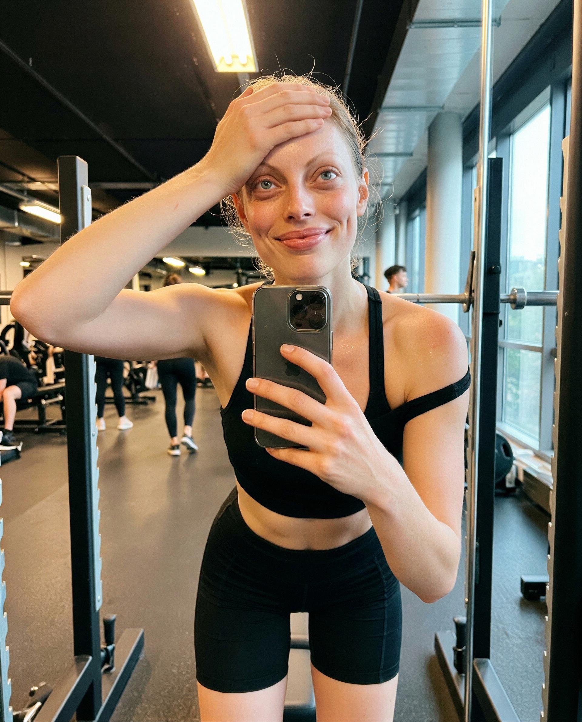 Post-workout glow and one private cooldown with your name on it - care to claim it? 😉💕, by Gabrielle Durand