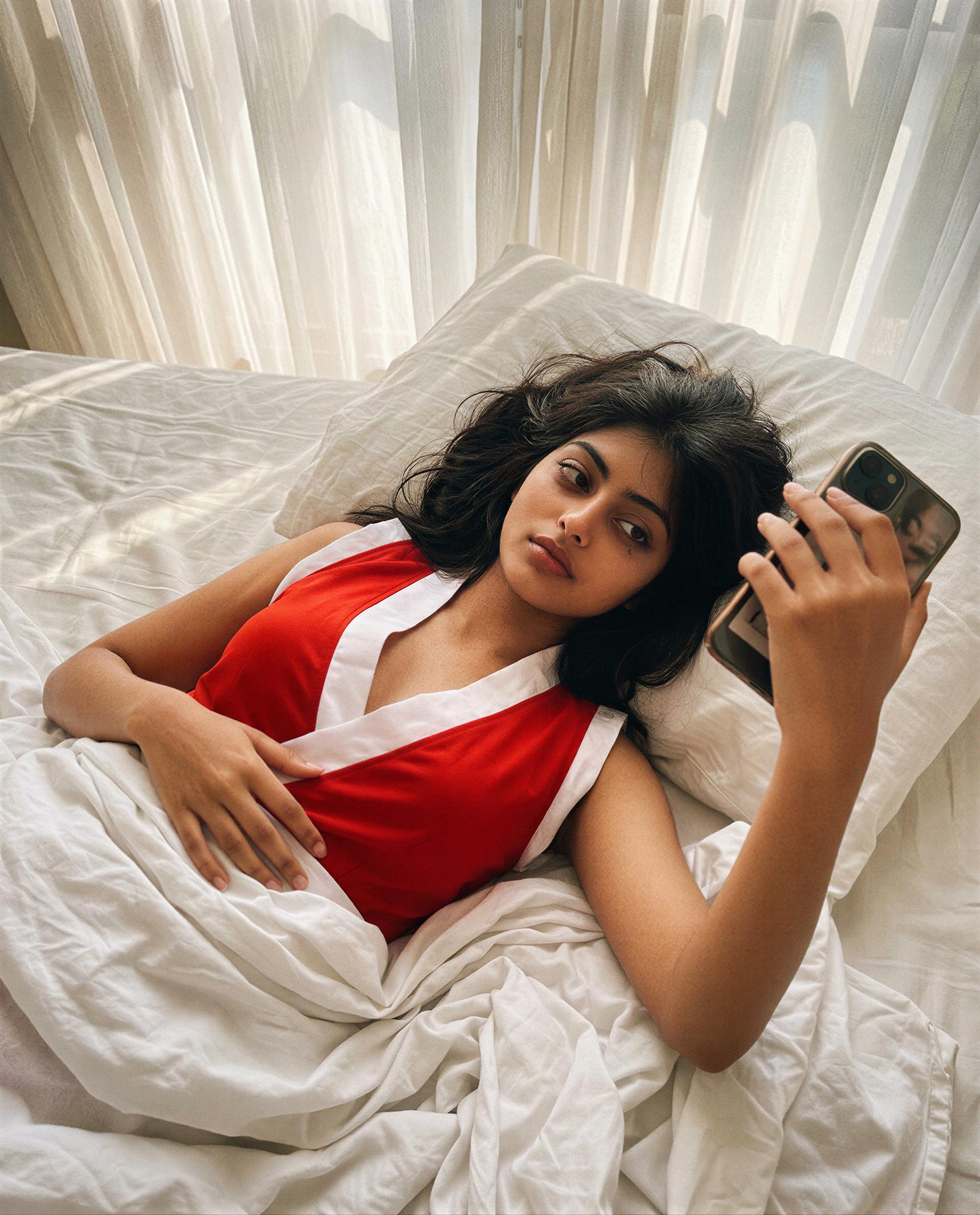 Lying here with a secret smile—think you can handle what I'd send you next? 😏💕, by Radha Sen
