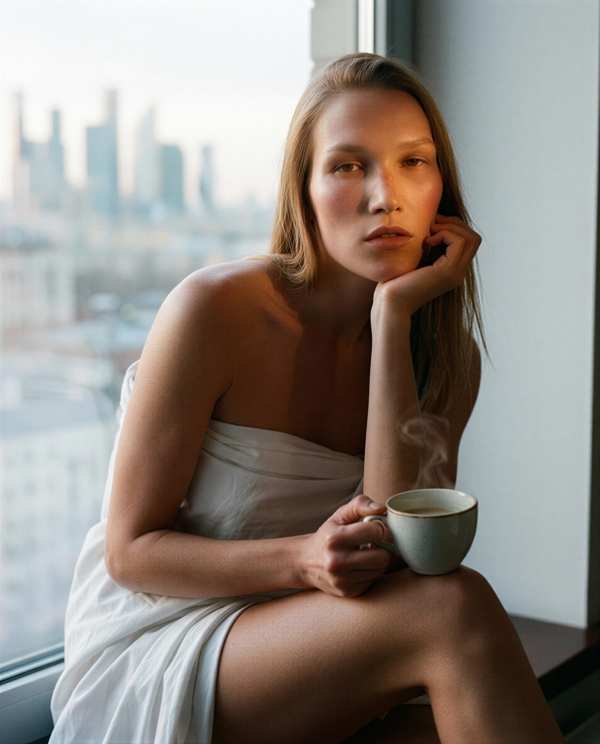 Morning light, soft sheets, and me - come make my coffee go cold for all the right reasons, baby 😘, by Ekaterina Gerasimov