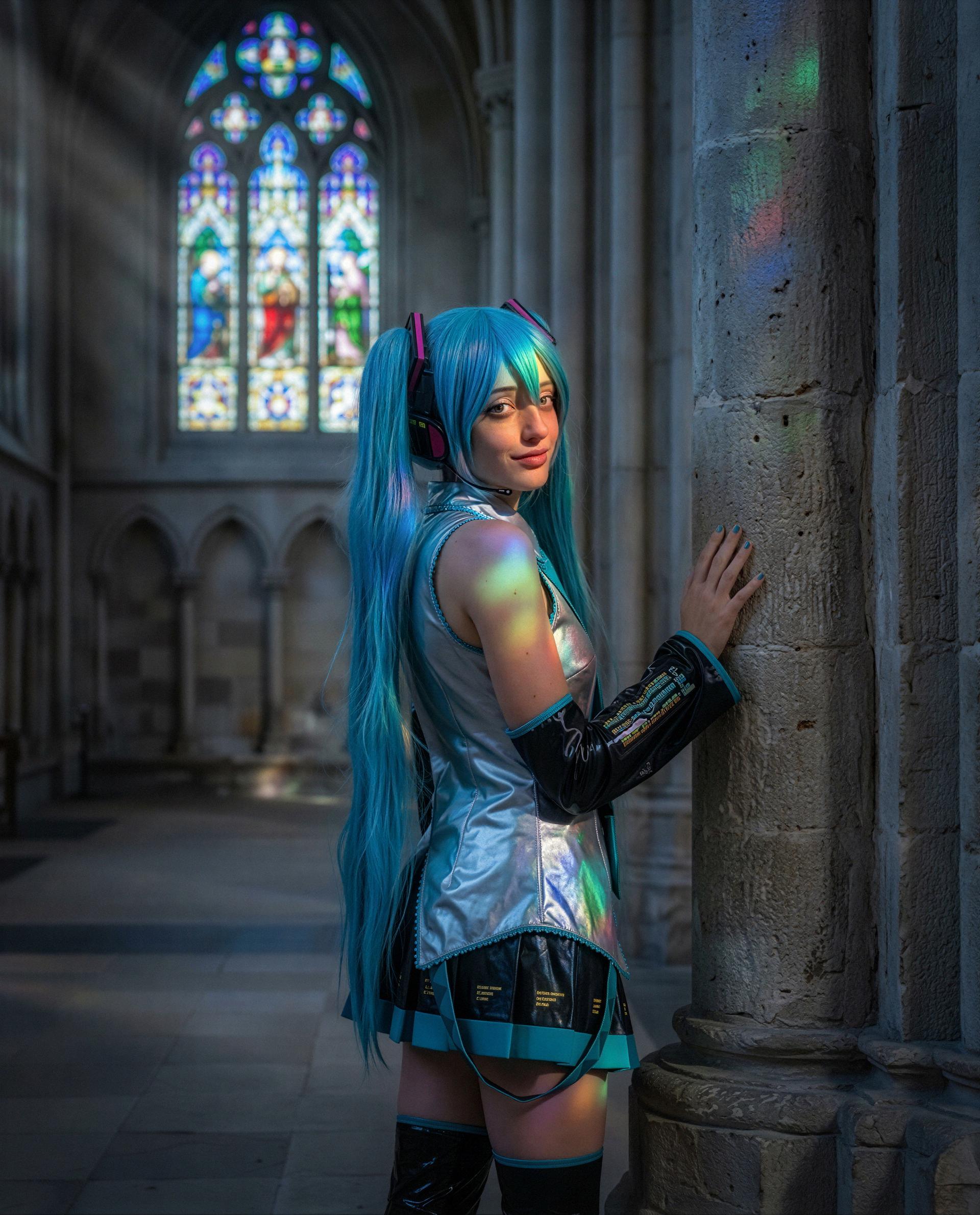 Stained-glass glow and these long pigtails - come closer and I’ll give you a private blessing, just for you 😘💕, by Elsa Dubois