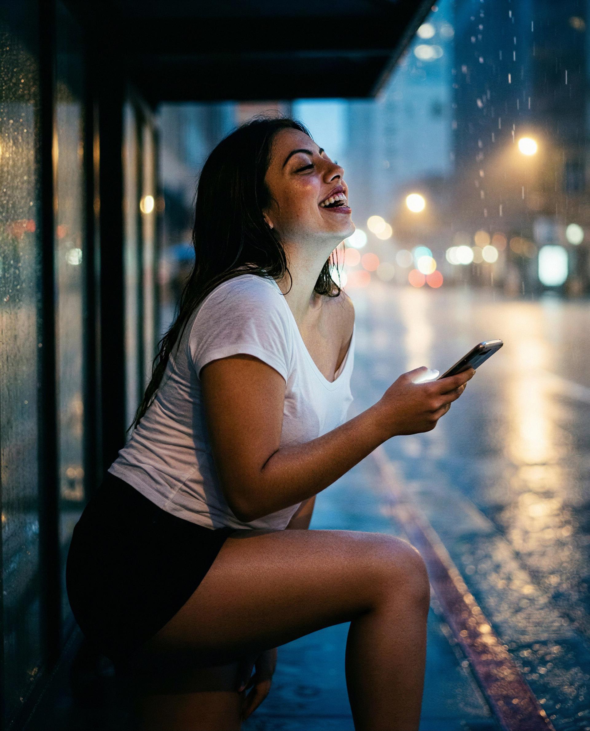 Soaked tee, mischievous smile—care to be my company tonight? 😘, by Elena Herrera