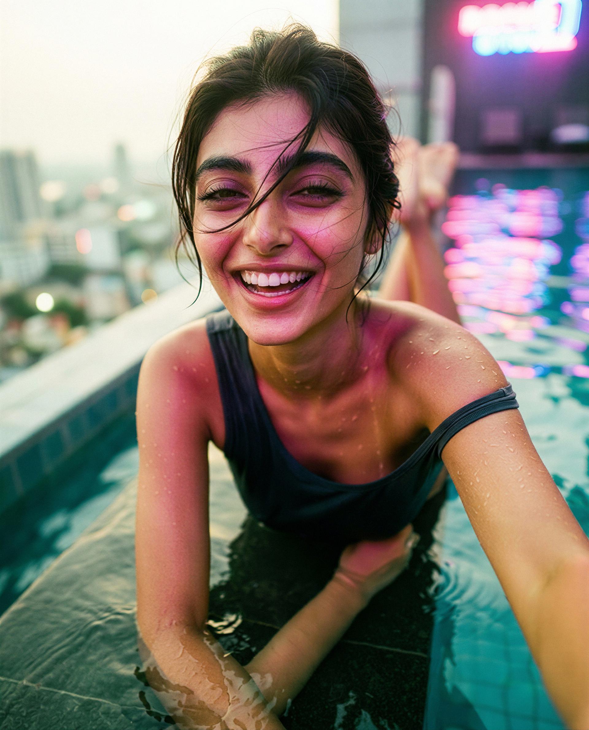 Neon glow, warm water, and my full attention—come earn it. 😘, by Nesrin Amari