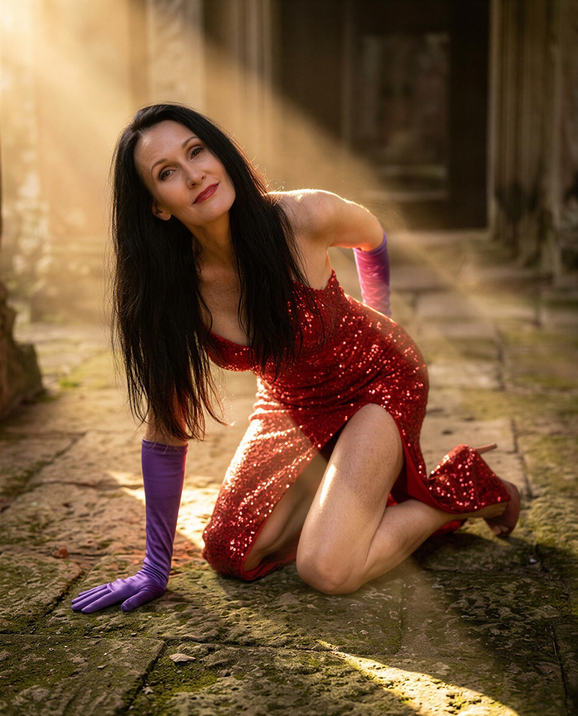 Kneeling in sequins and mischief—tempt me, and I’ll make it unforgettable. 😏, by Izabela Piotrowski