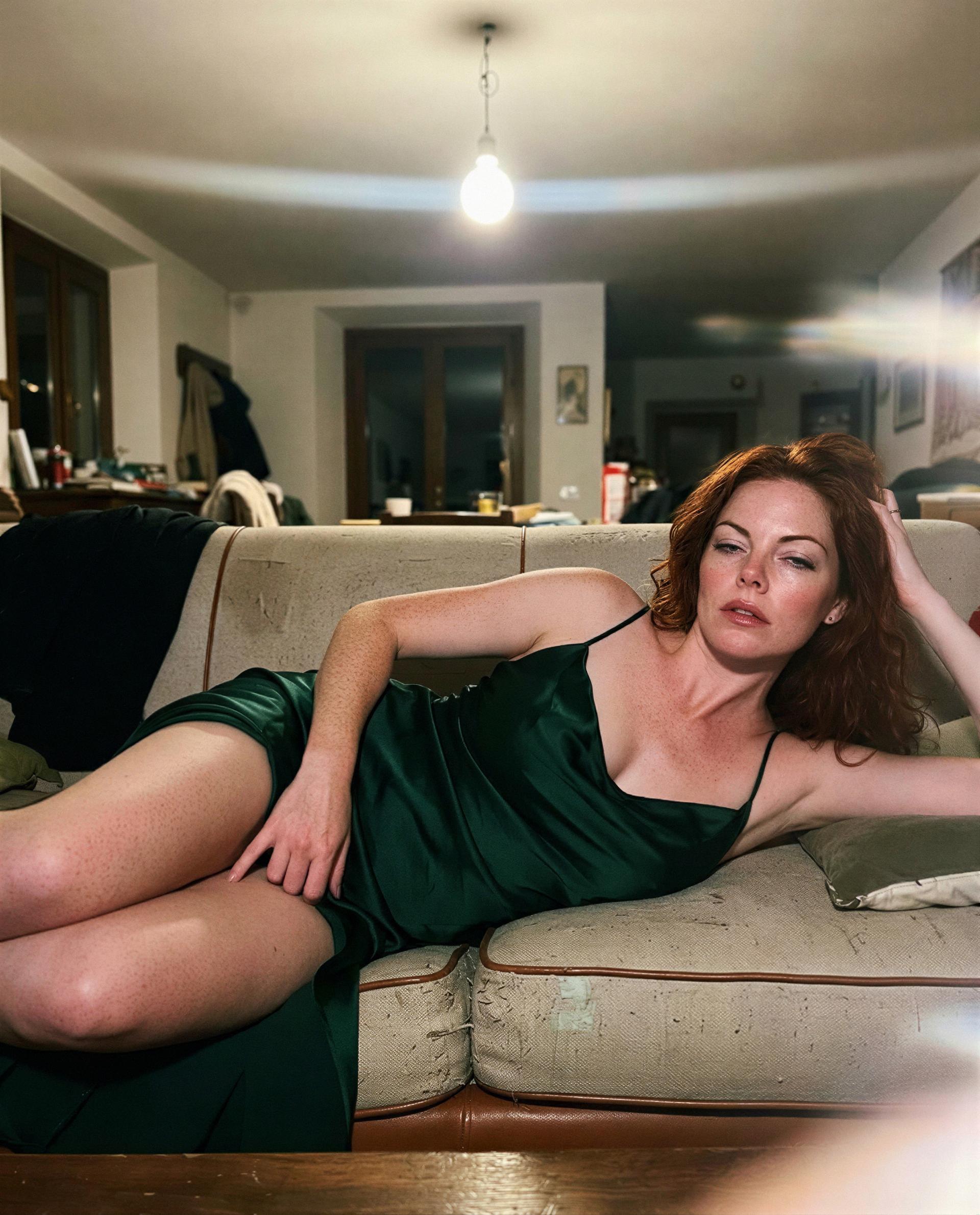 Couch, silk, me — come claim the view only your eyes should have tonight. 😉, by Clara Bauer