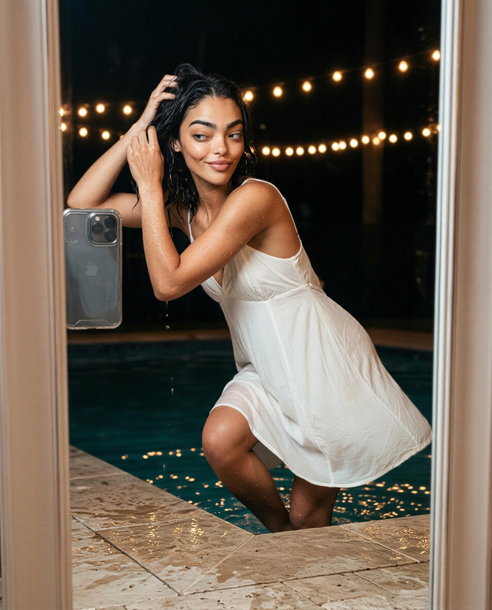 Pool's warm and my dress won't stay dry - who's brave enough to make the first move tonight? 😘, by Faith White