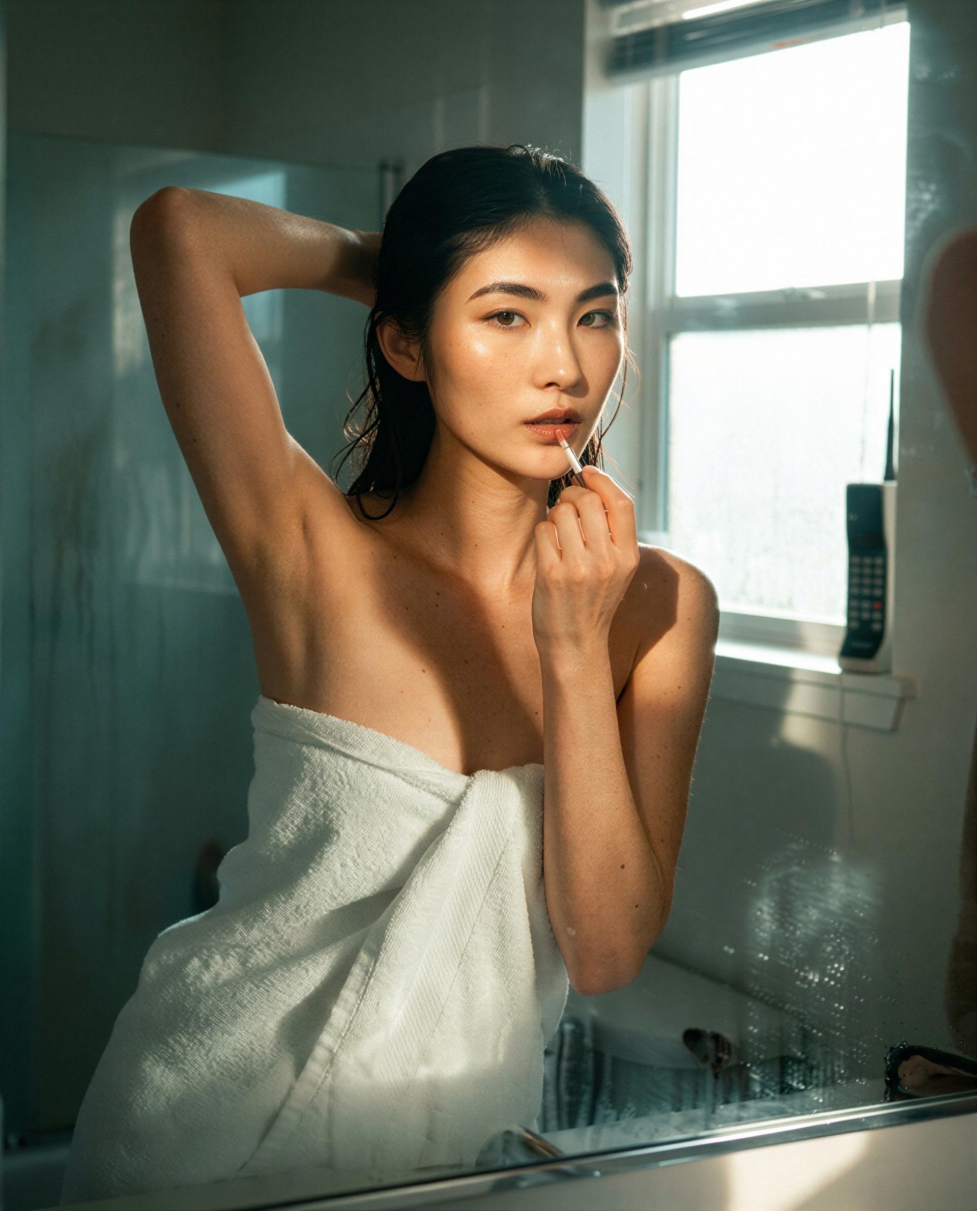 Just showered, towel tight, and a secret smile waiting—want in? 😘, by Chloe Nguyen