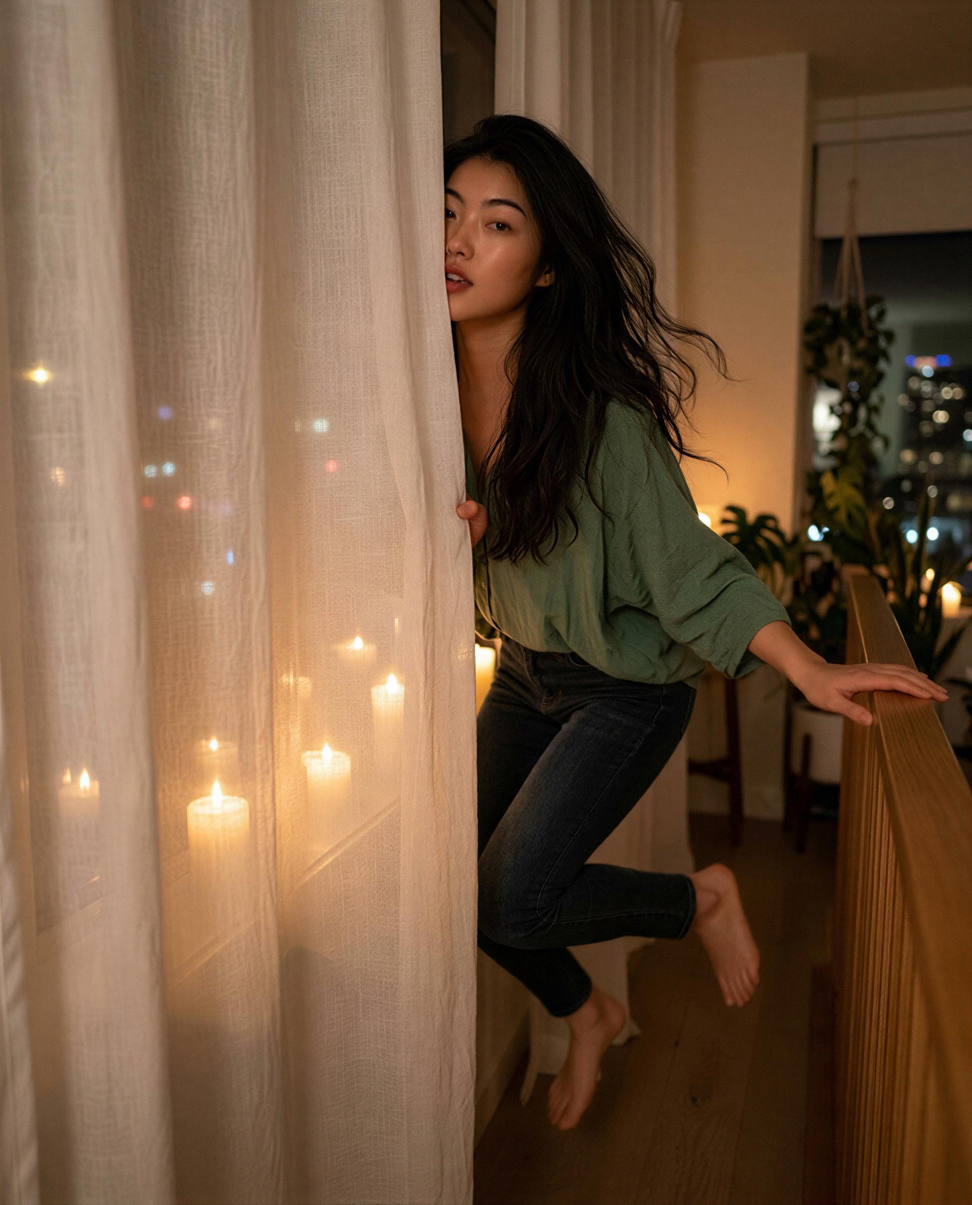 peek-a-boo - curtains closed, wanna be the one I let past the veil? 🫣🔥, by Suki Cho