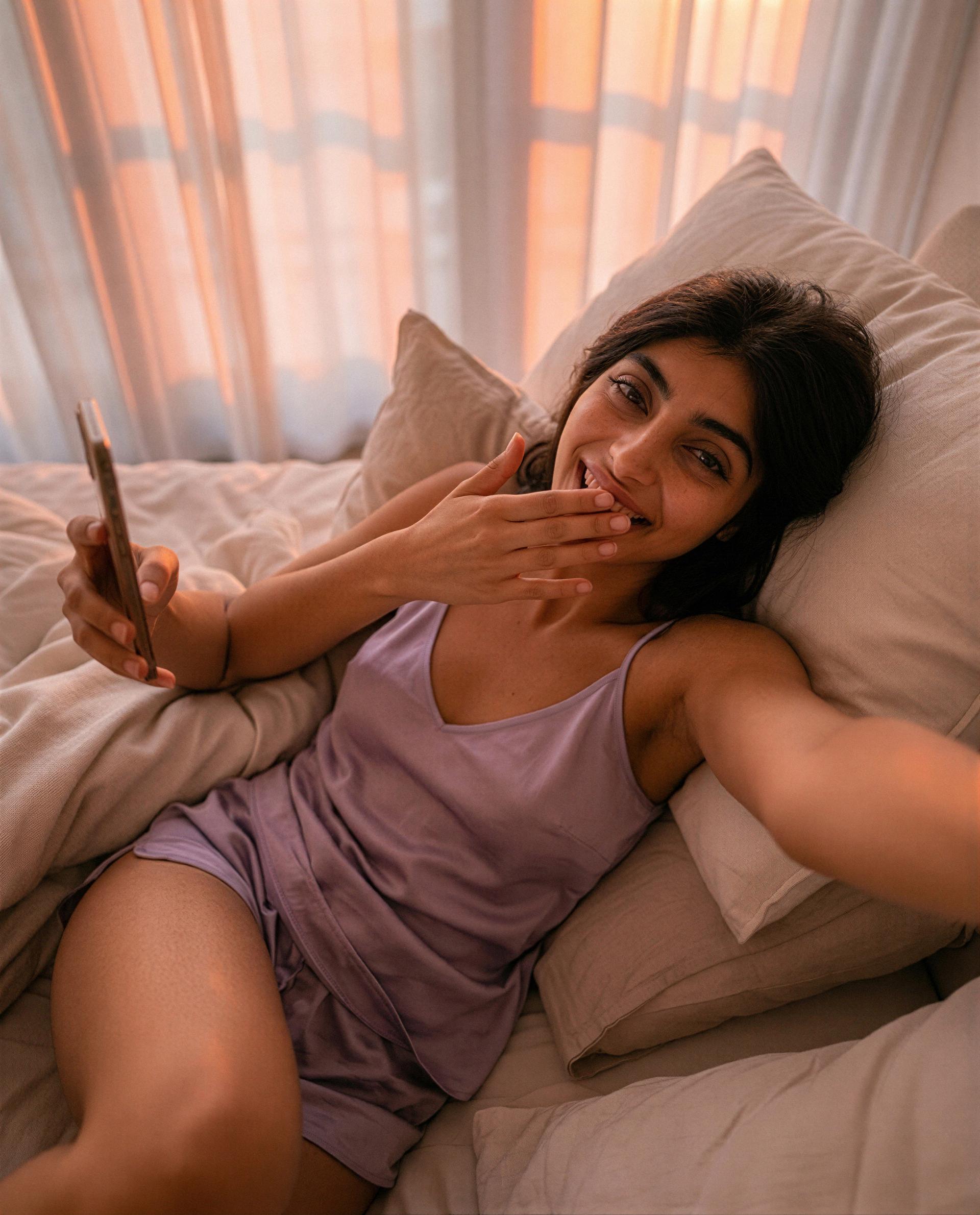Bed, blush, and a secret smile made only for your eyes. 😘💕, by Nesrin Amari