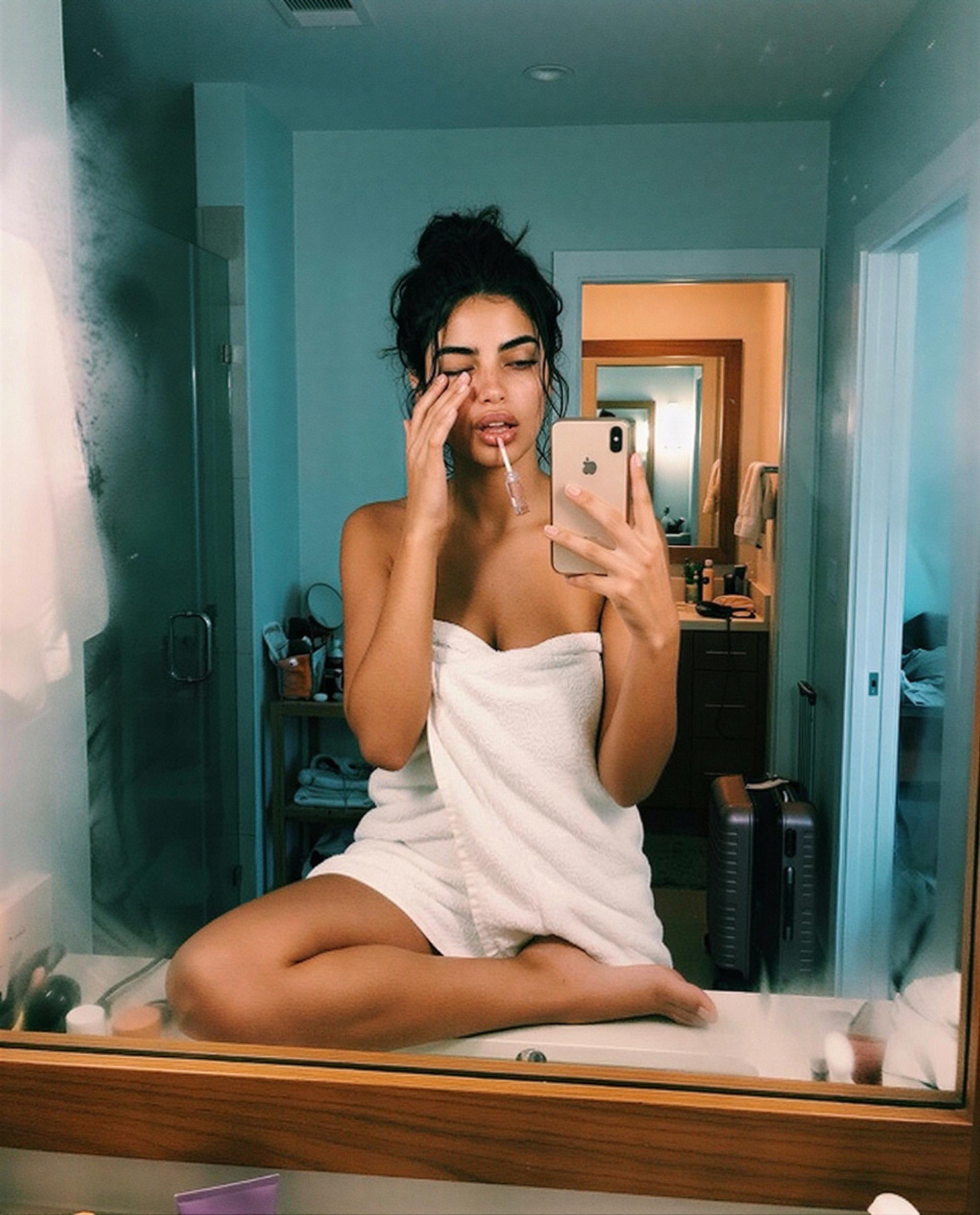 Towel's barely doing its job—saved you a spot in my private, come claim it 😘, by Jamila Farzan