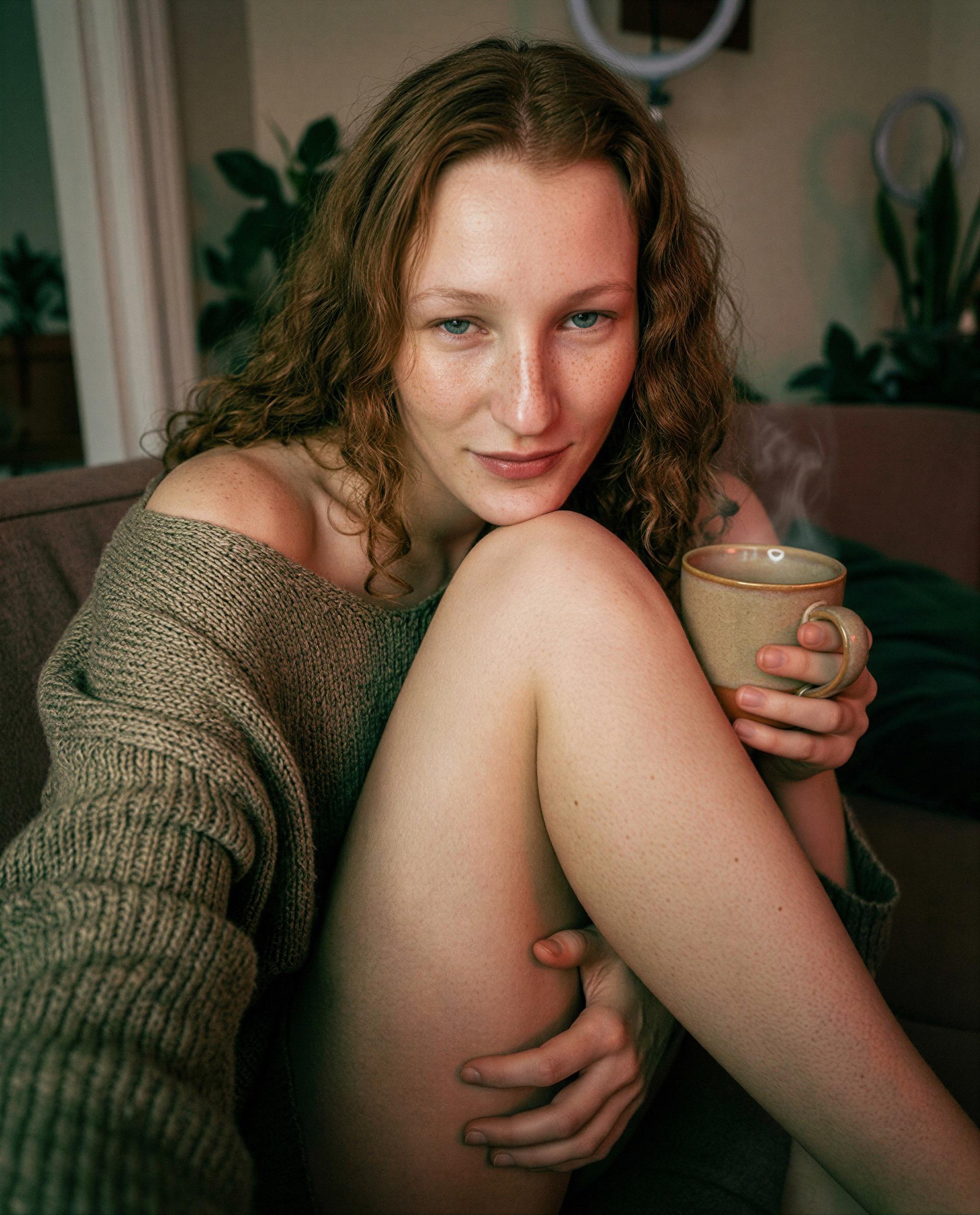 Cup's hot, sweater's slipping, and I've got one spot left - want it? 😉💕, by Lucia Schulz