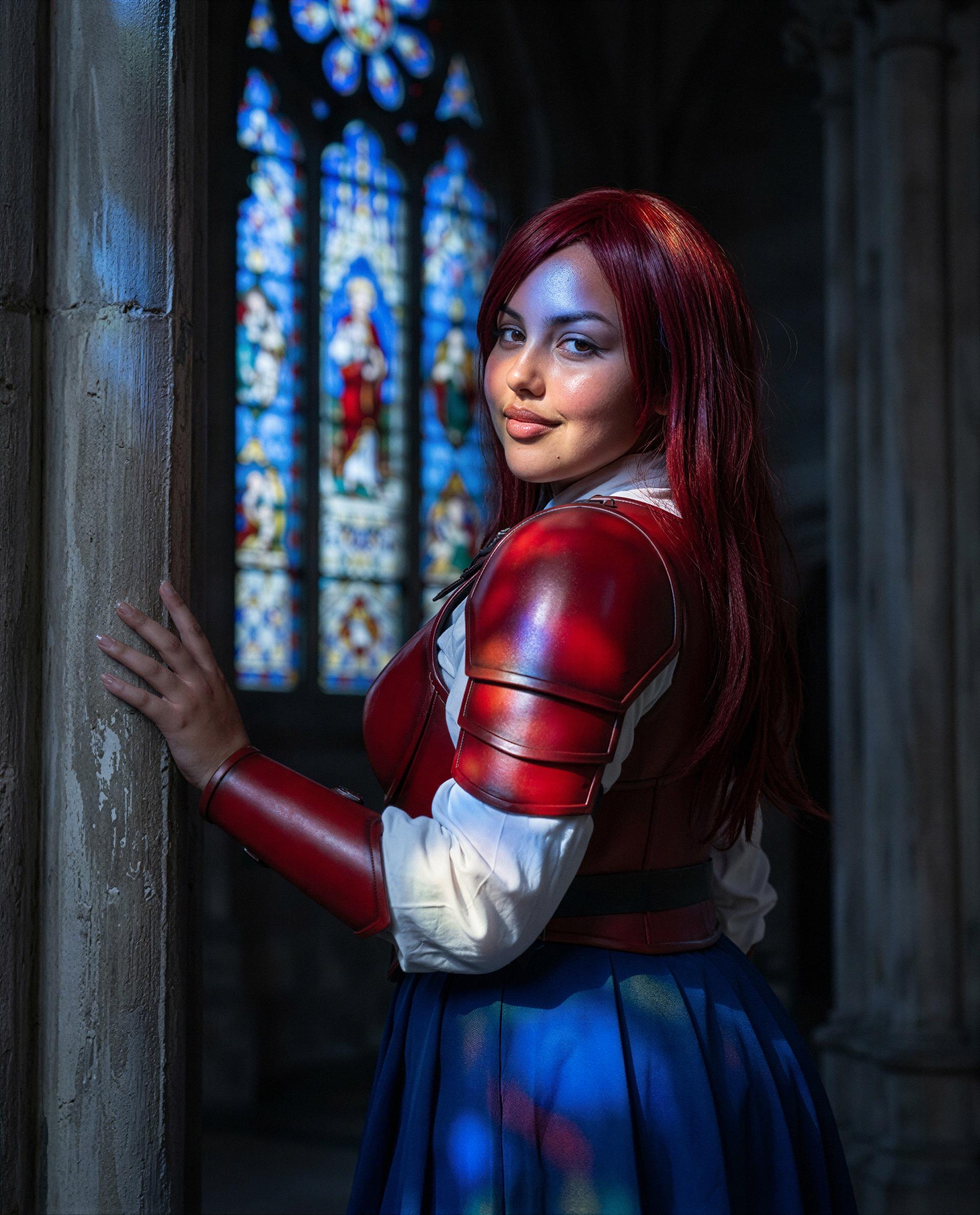 Stained-glass glow and a naughty grin - unlock my vault and I’ll give you the chapel’s best view 😘🔐, by Estrella Castillo