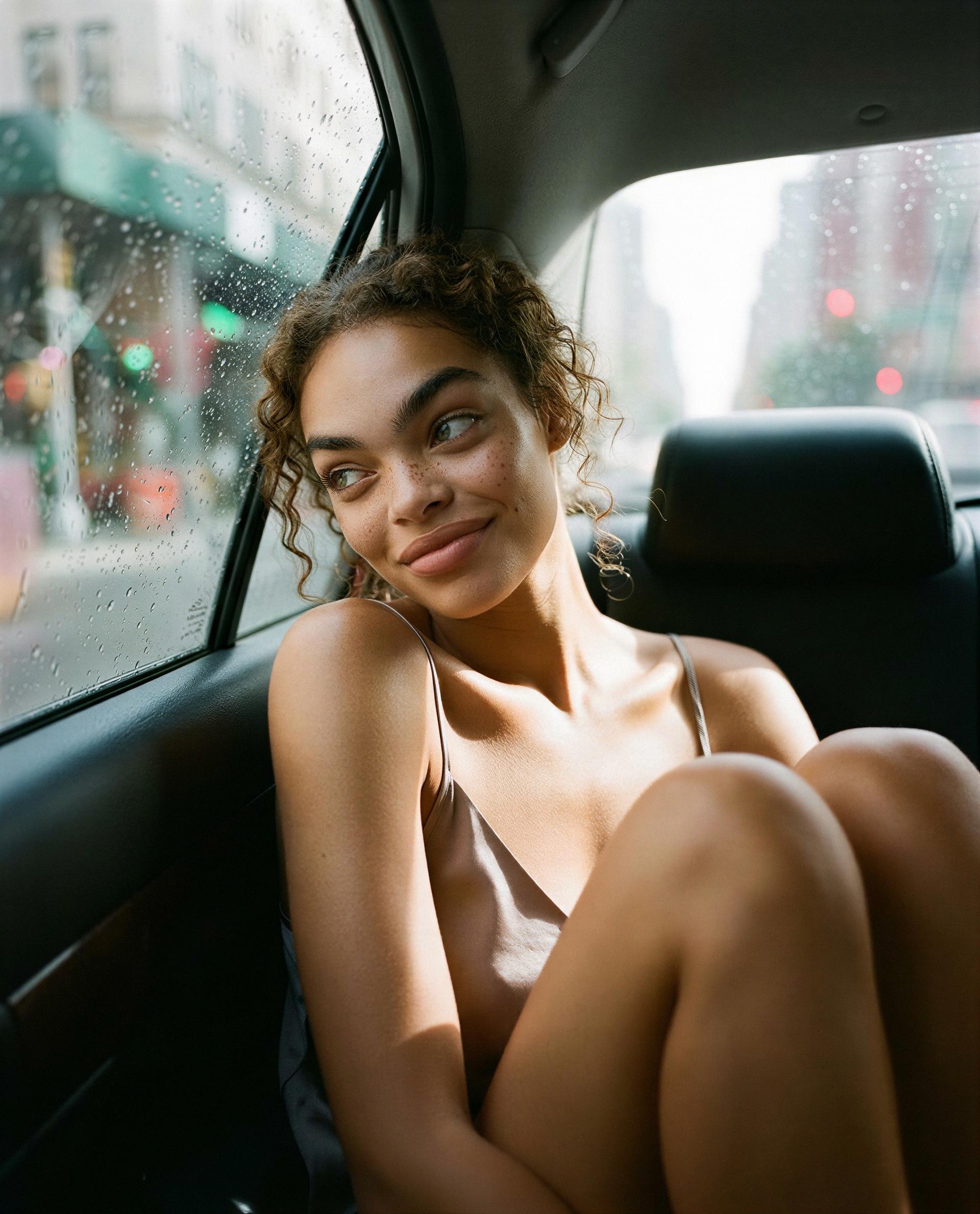 Rain on the window, me curled up in the back—come warm me up, babe? 💕, by Kayla Johnson
