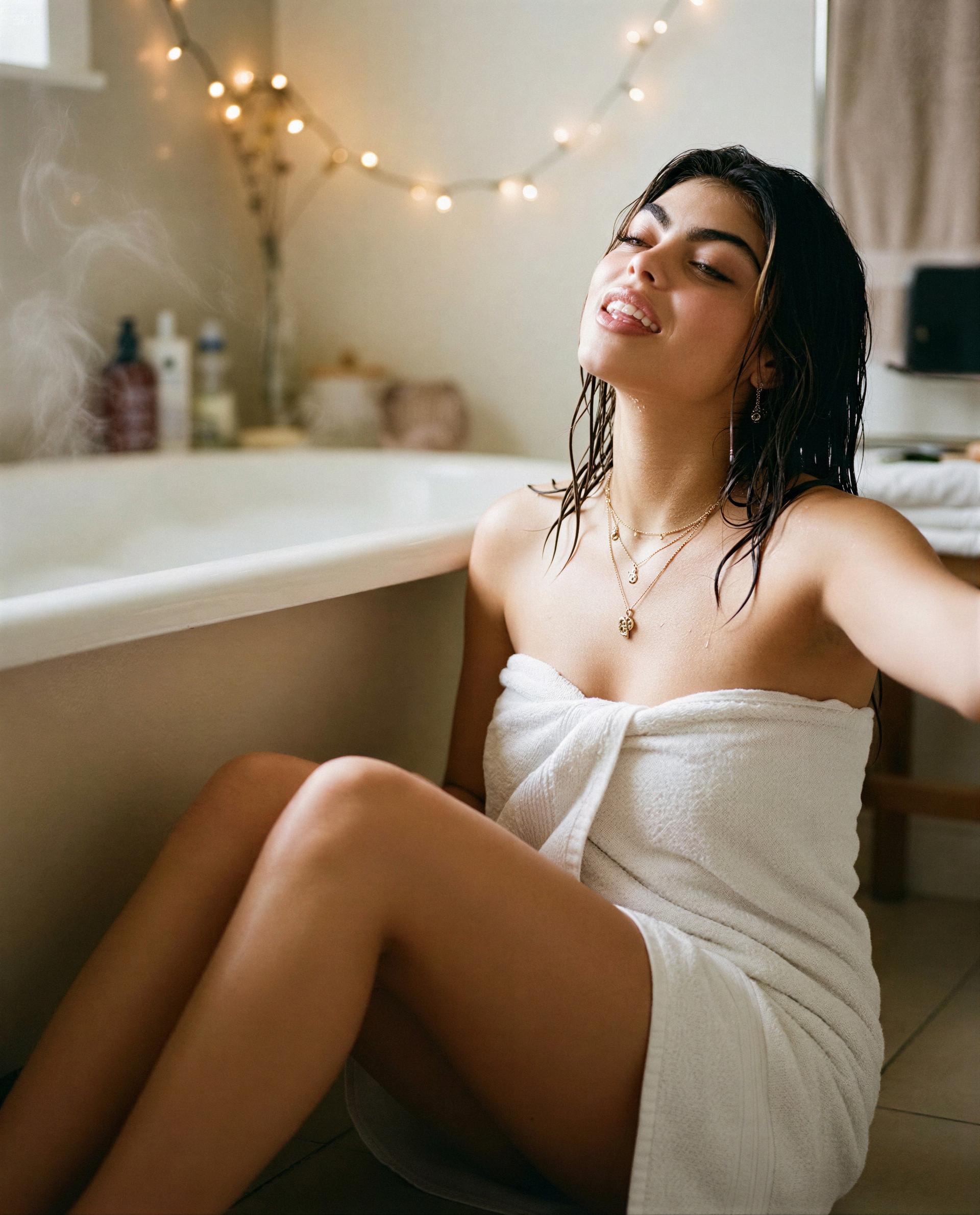 Towel on, mischief in—want a private encore? 😉, by Gabriela Moreno