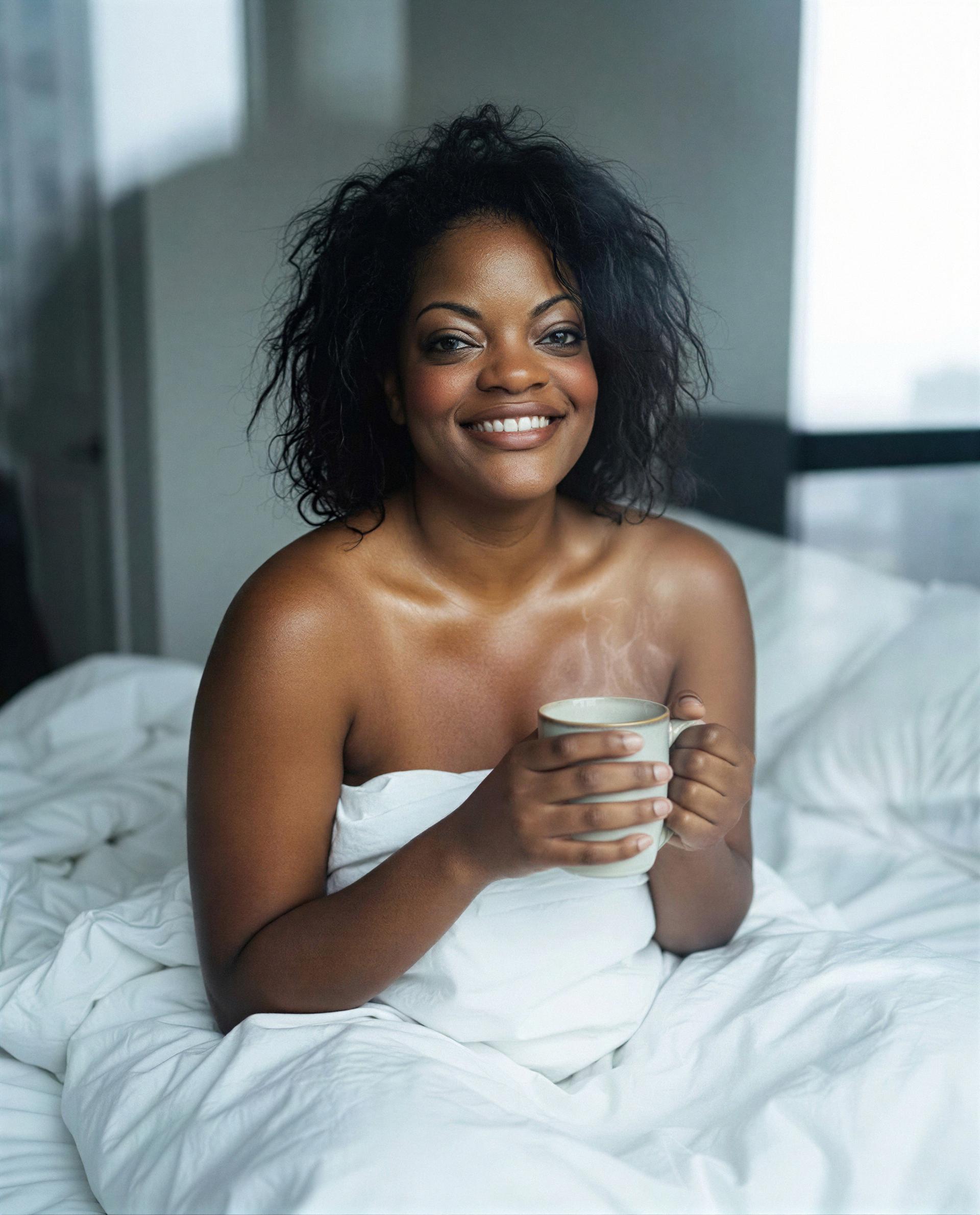 Just woke up, wrapped in sheets and a smile - think you can make my morning a little naughtier? 😉💕, by Danielle Robinson