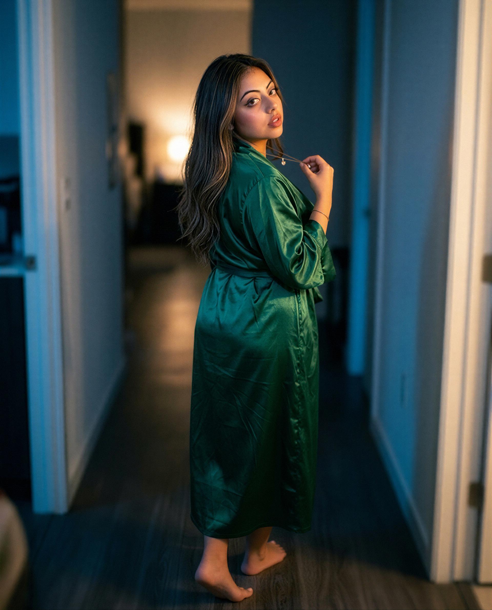This emerald robe’s hiding my favorite view - wanna be the one who gets it? 😘, by Elena Herrera