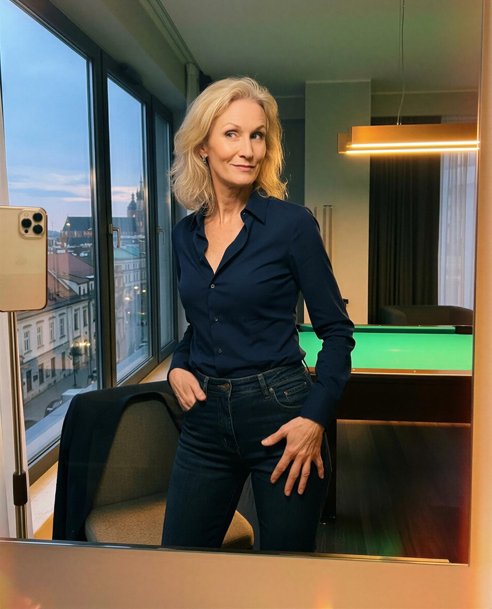 City lights, open collar, and me—wanna see what comes next?, by Izabela Piotrowski