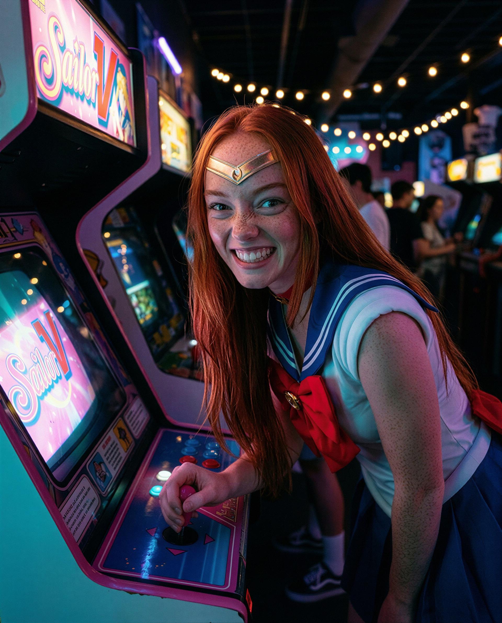 Arcade lights and a wicked grin - drop a tip and I'll teach you my favorite cheat codes 😉, by Élodie Braun