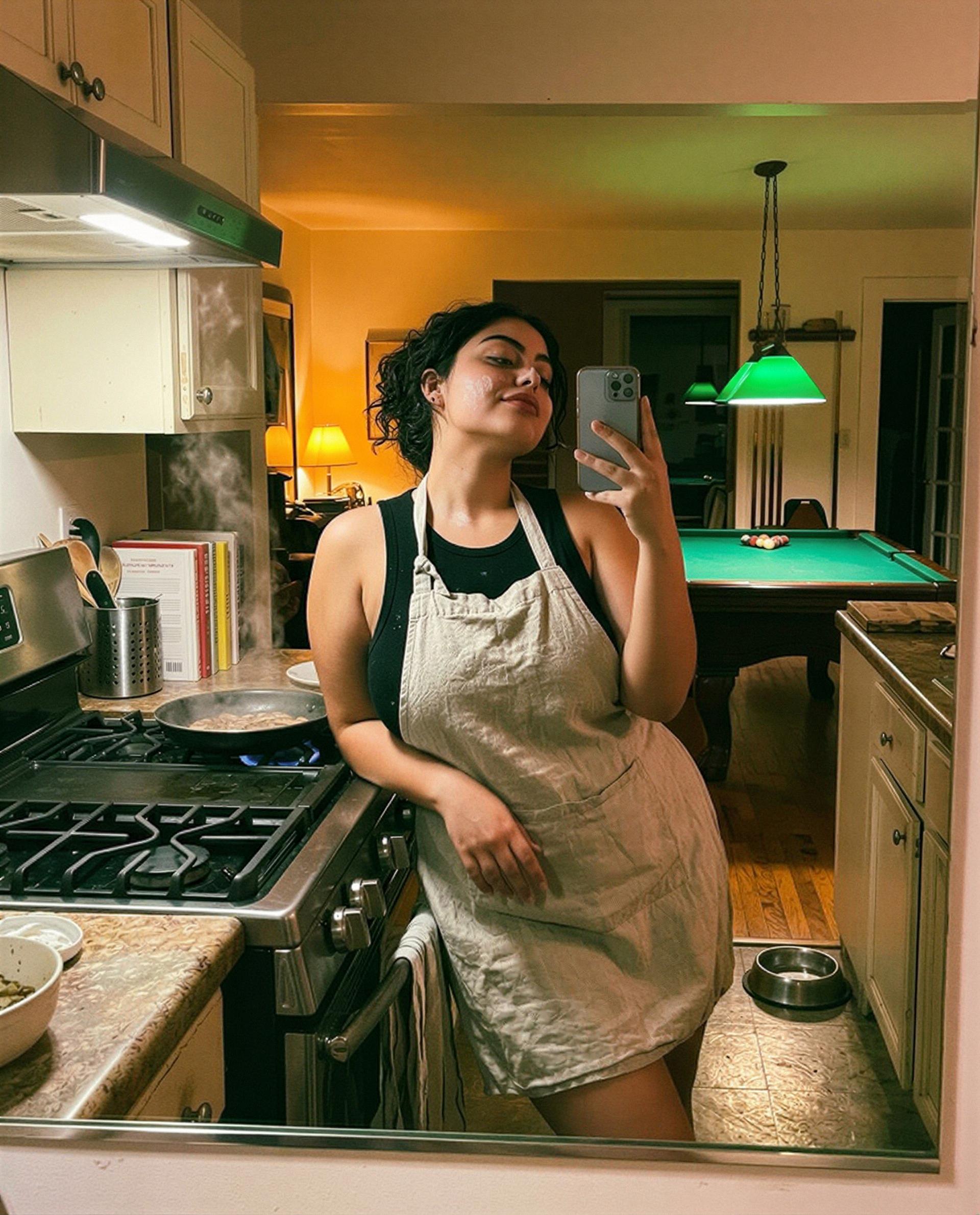 Pans sizzling, mood simmering—stay and I’ll give you a private taste 😘, by Ximena Moreno
