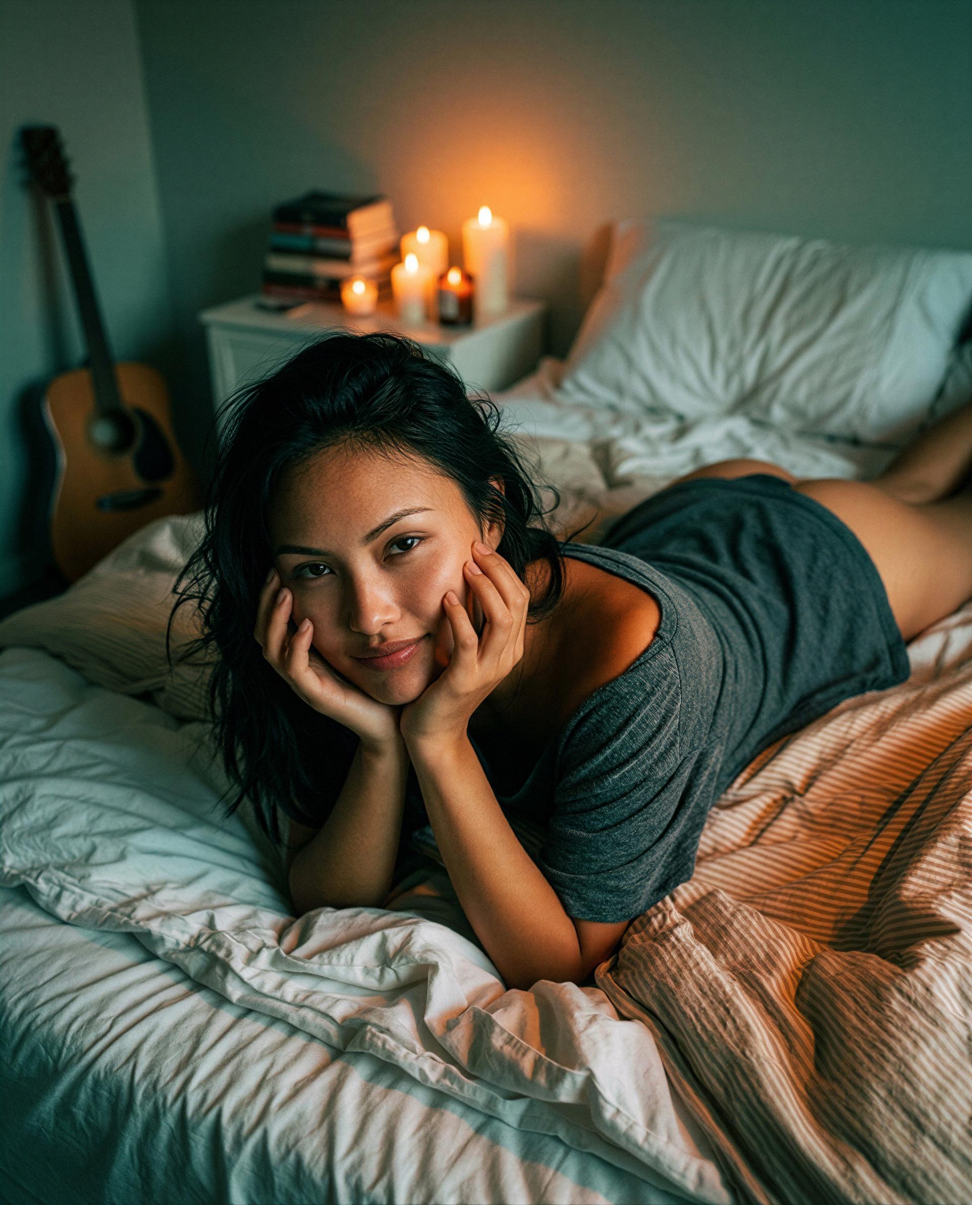 Candles lit, sheets jealous - tempt me with something worth the view. 😘, by Linh Nguyen