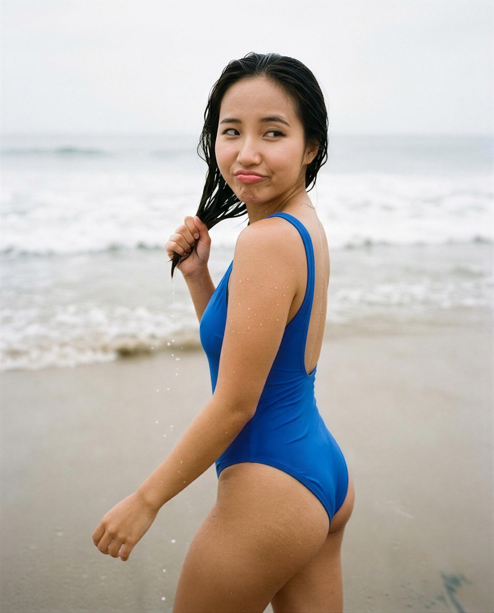 Waves crashing, this suit clinging - fancy a private swim with me tonight? 😘, by Ava Yamamoto