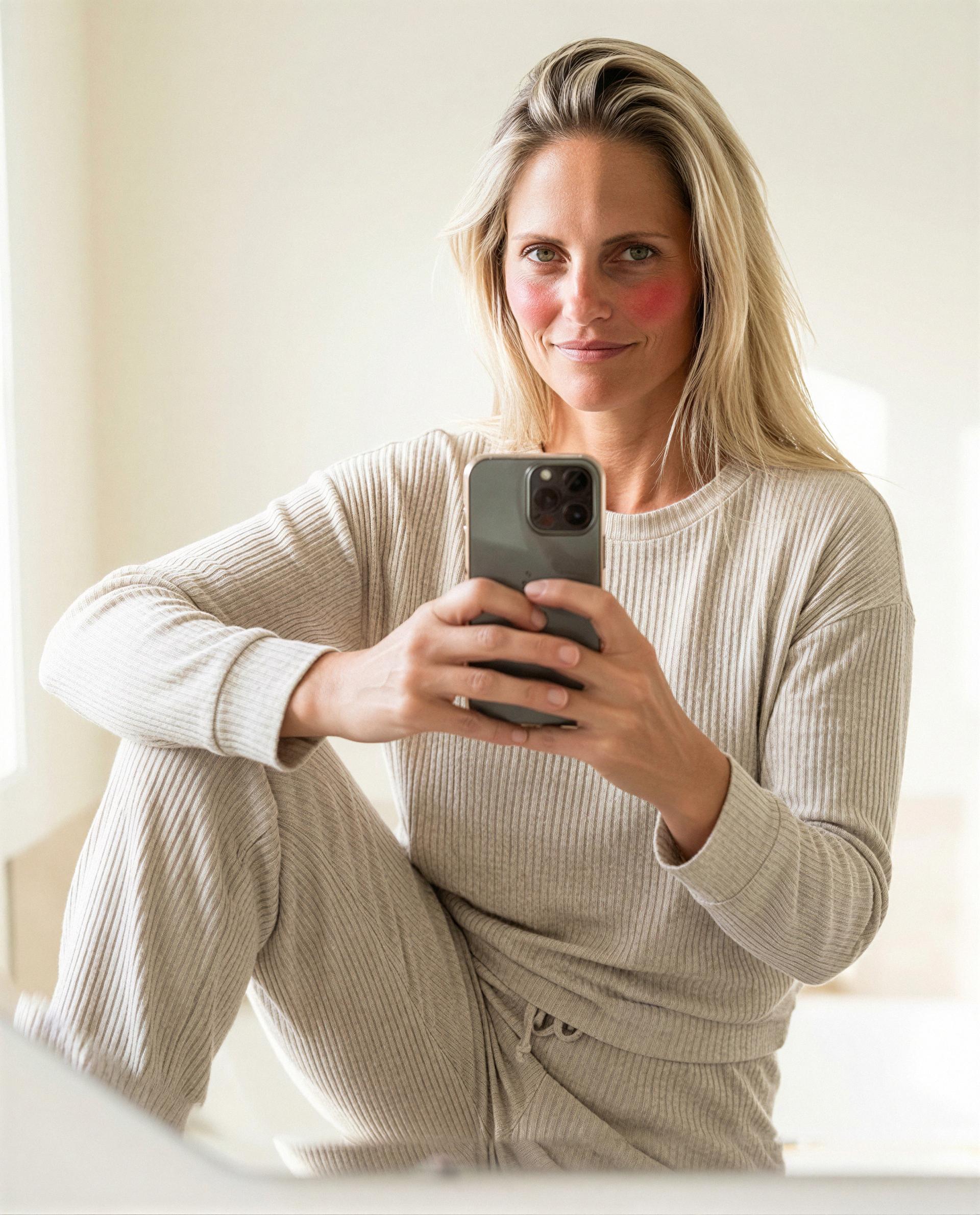 Wrapped in cozy knit and thinking about you - unlock the rest in my private room? 😘, by Sandra Johansson