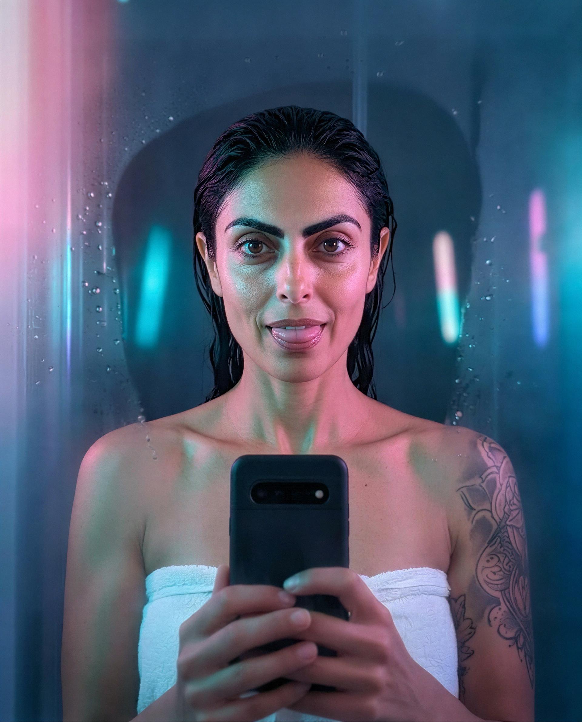 Fresh from the shower and thinking about you—wanna help me dry off? 😉, by Ceyda Polat