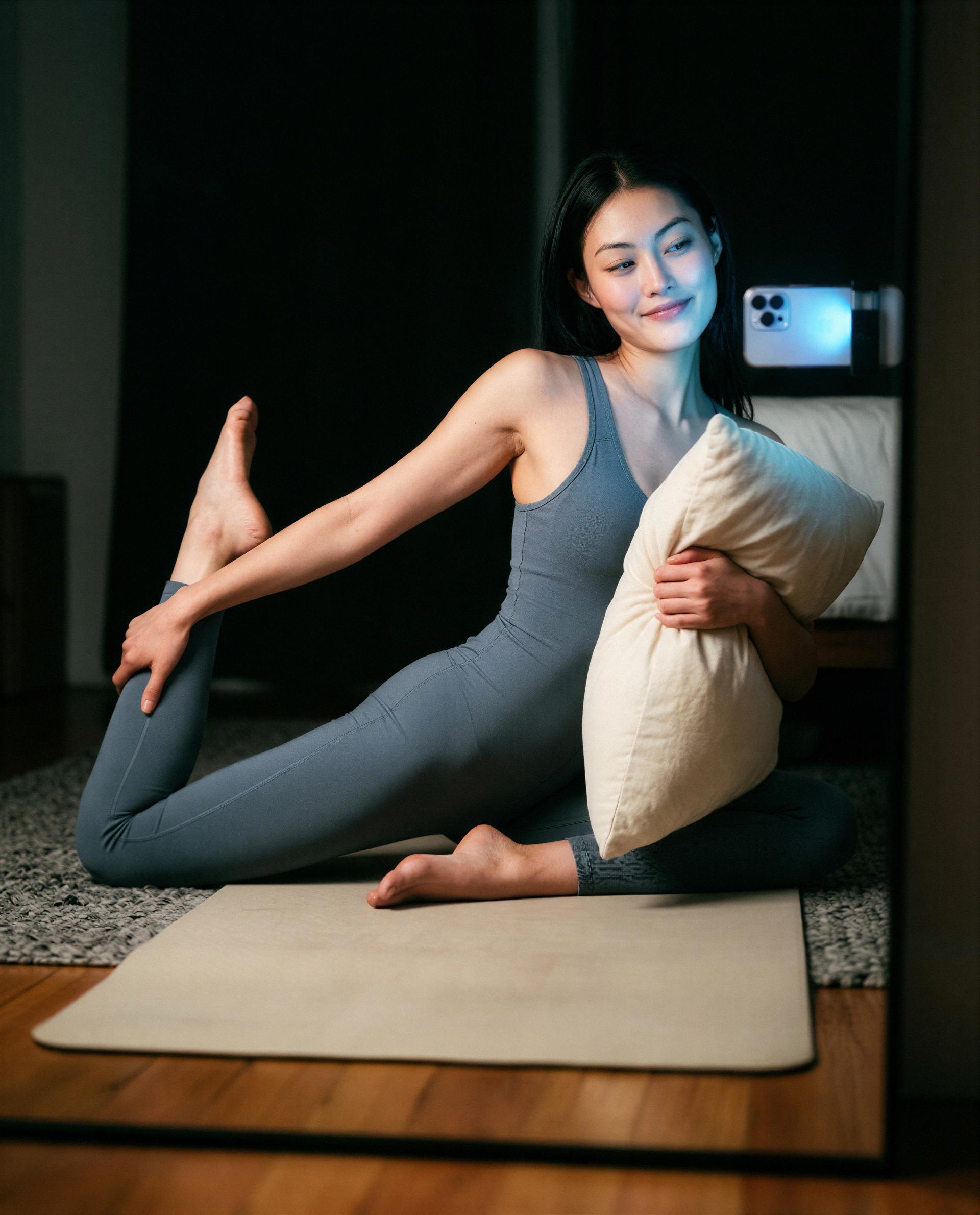 Mat, pillow, and a few secret moves—wanna be the one who learns them? 😘, by Shanshan He