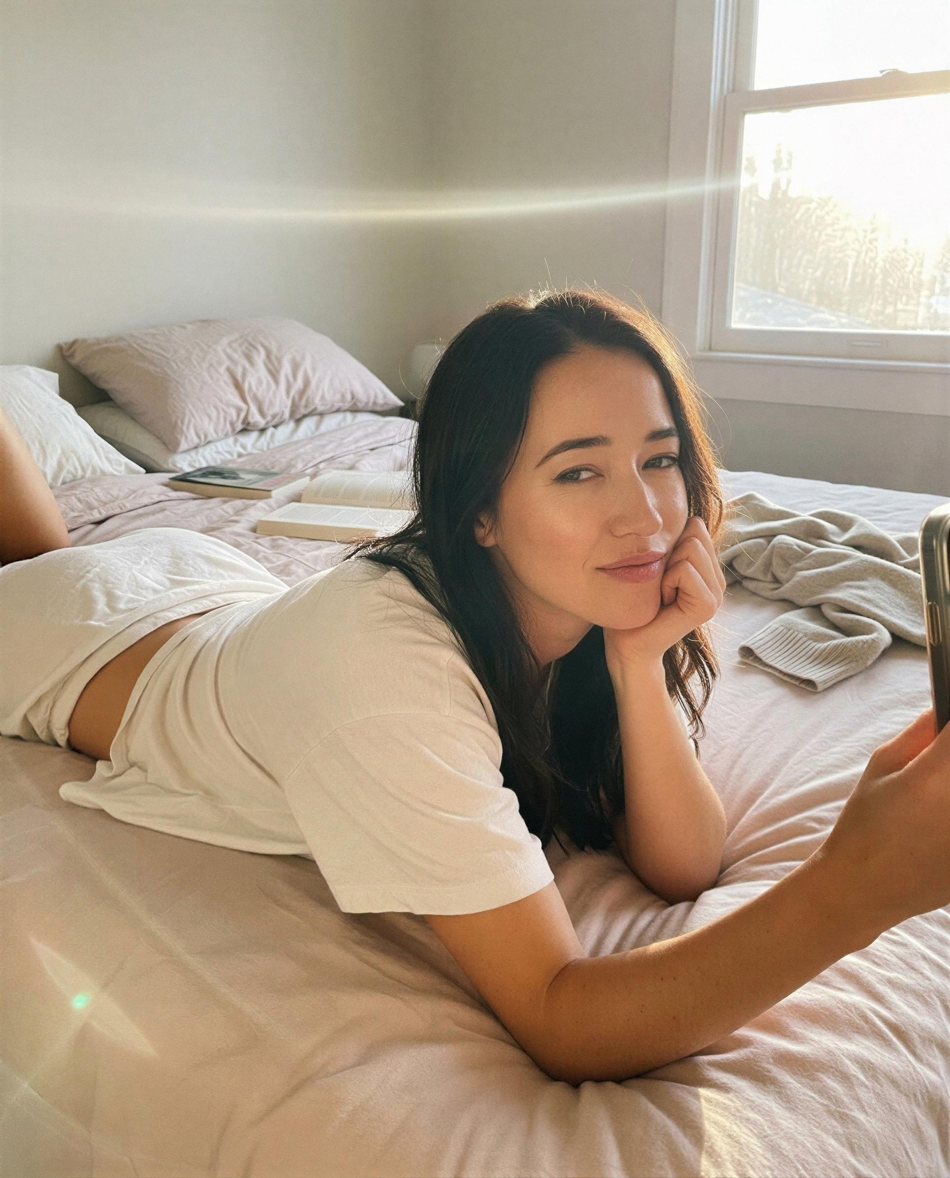 sunset, soft sheets, and a little mischief i'm saving for one sweet subscriber - wanna be that one? 🥺✨, by Ingrid White