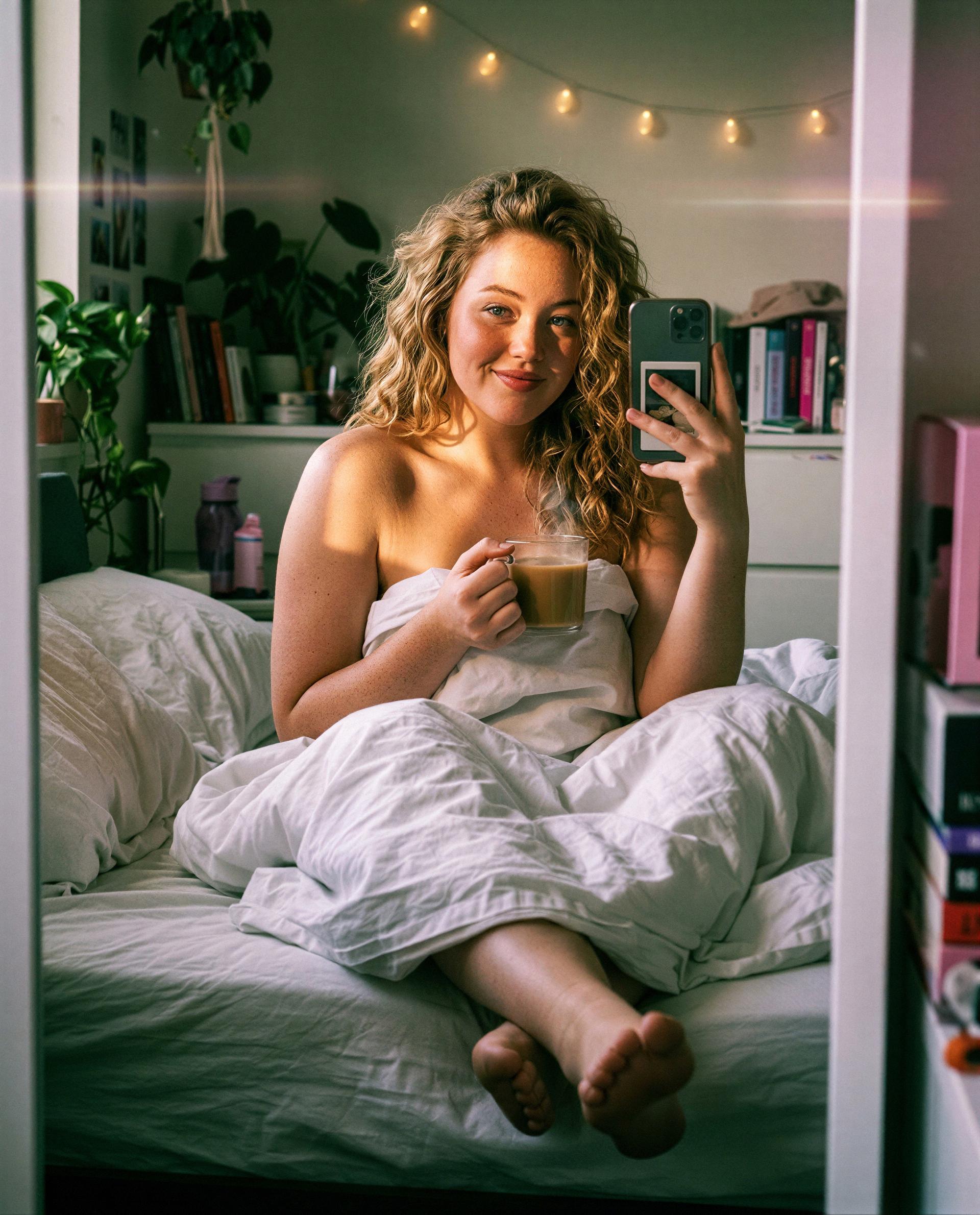 Just me, a mug, and way too many thoughts about what I’d do if you walked in right now. 😏, by Margaux Howard