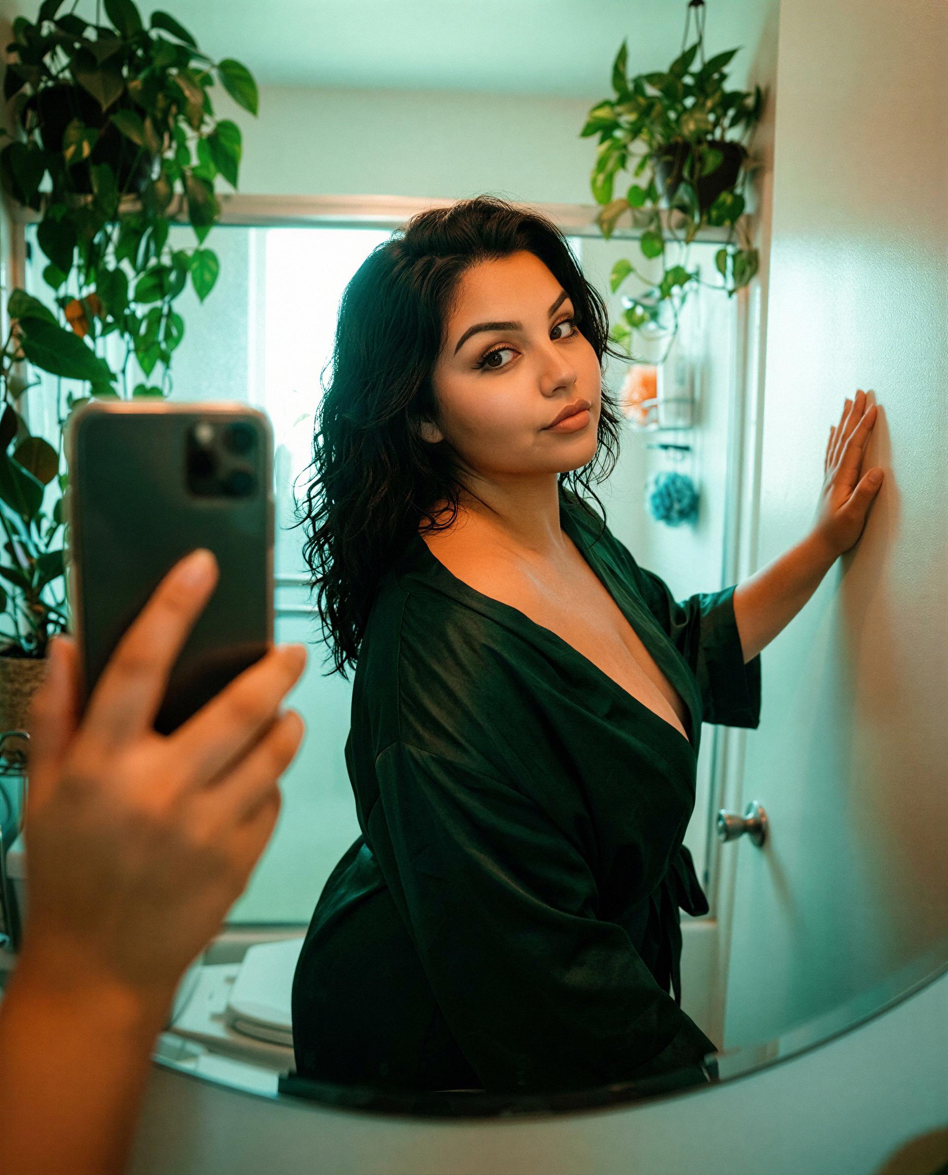 mirror, me, and a little mischief—I've tucked the saucy parts behind a tip button, wanna unmute them? 😳, by Beatriz Ramirez
