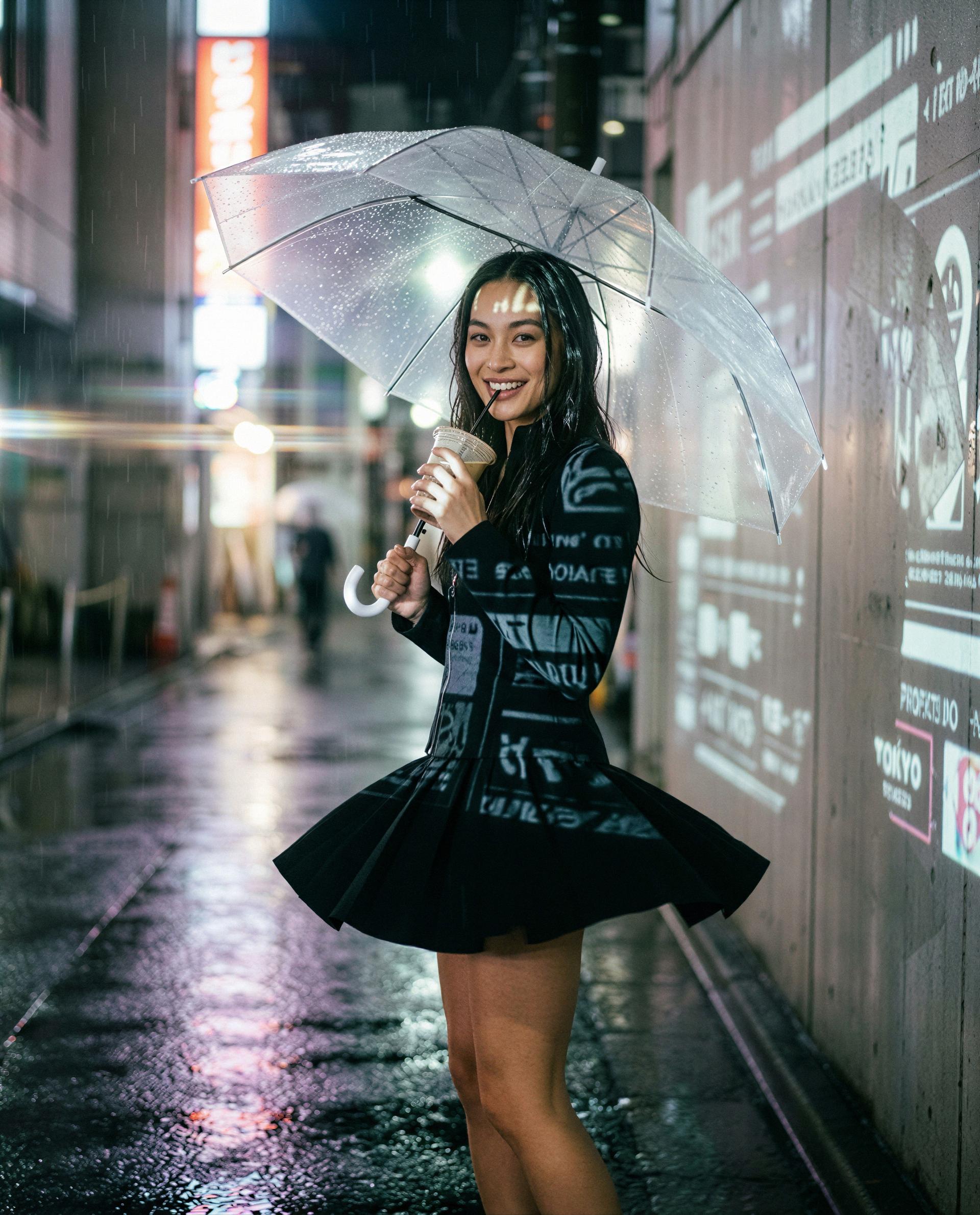 City lights, a clear umbrella, and me getting into trouble—tempt me?, by Kaori Fukushima