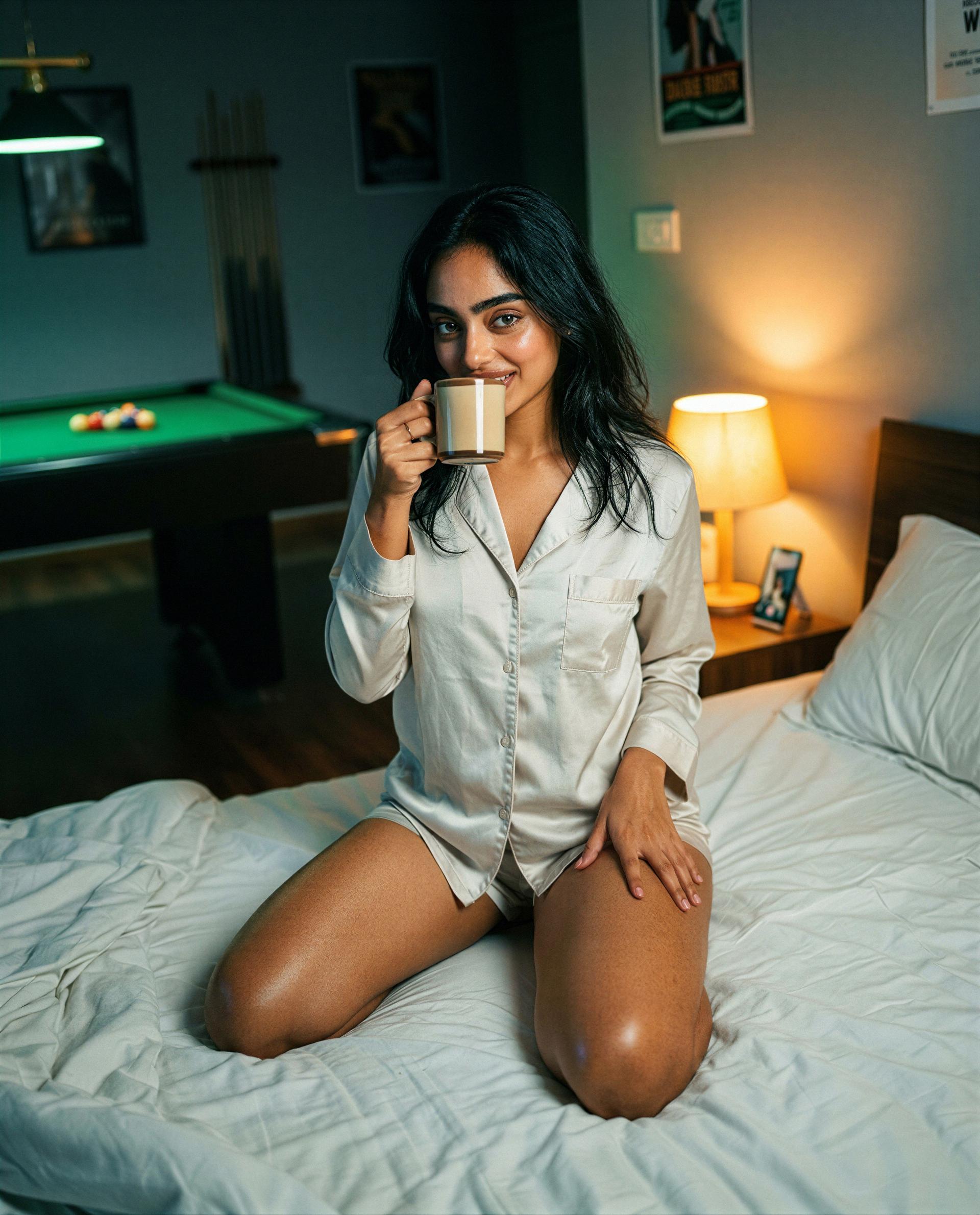 Coffee in hand, mischief on my mind - think you can handle a private cup? ☕️😘, by Gul Ansari