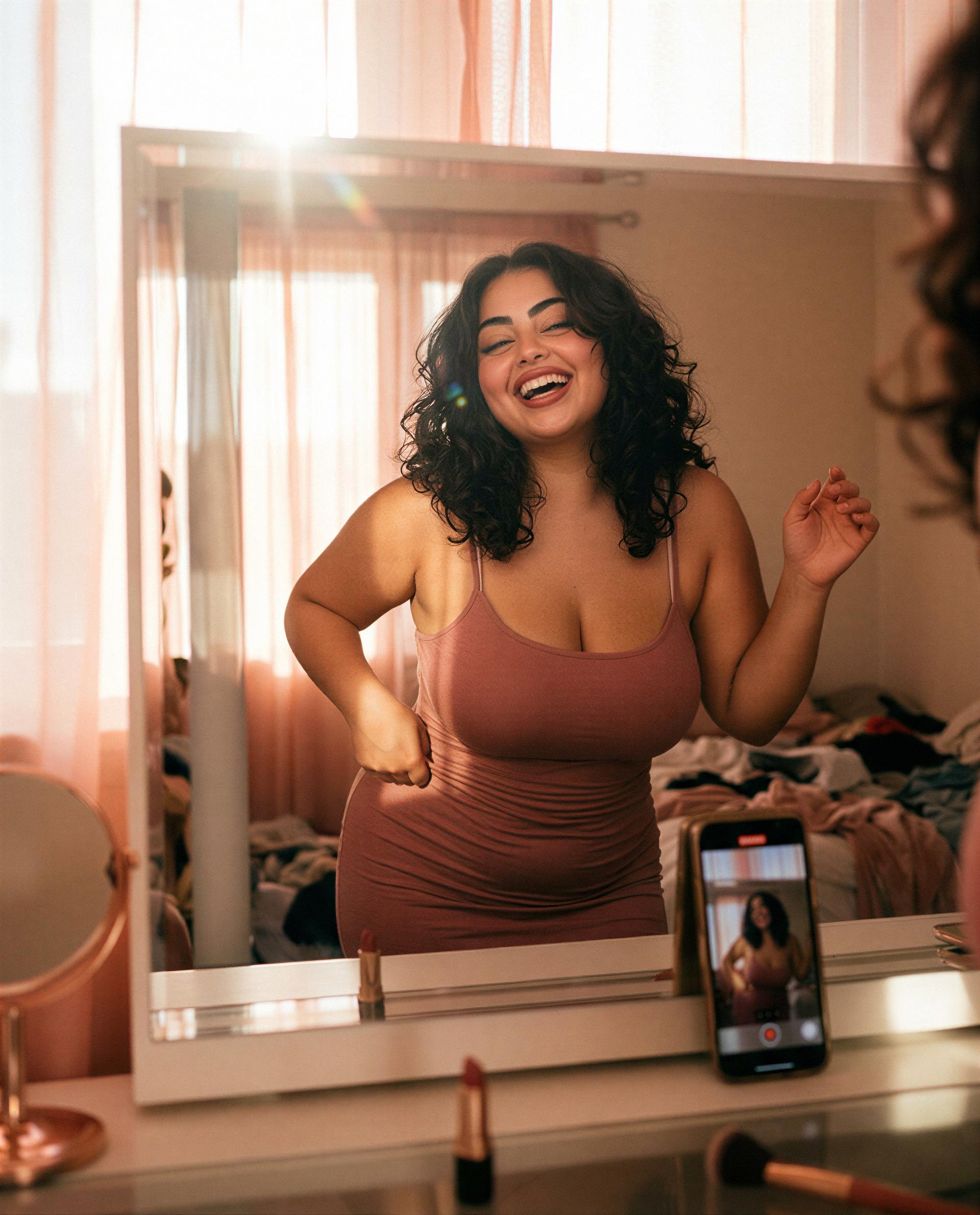 Mirror check, phone rolling—come be the reason I can’t stop smiling tonight 😘, by Ximena Moreno