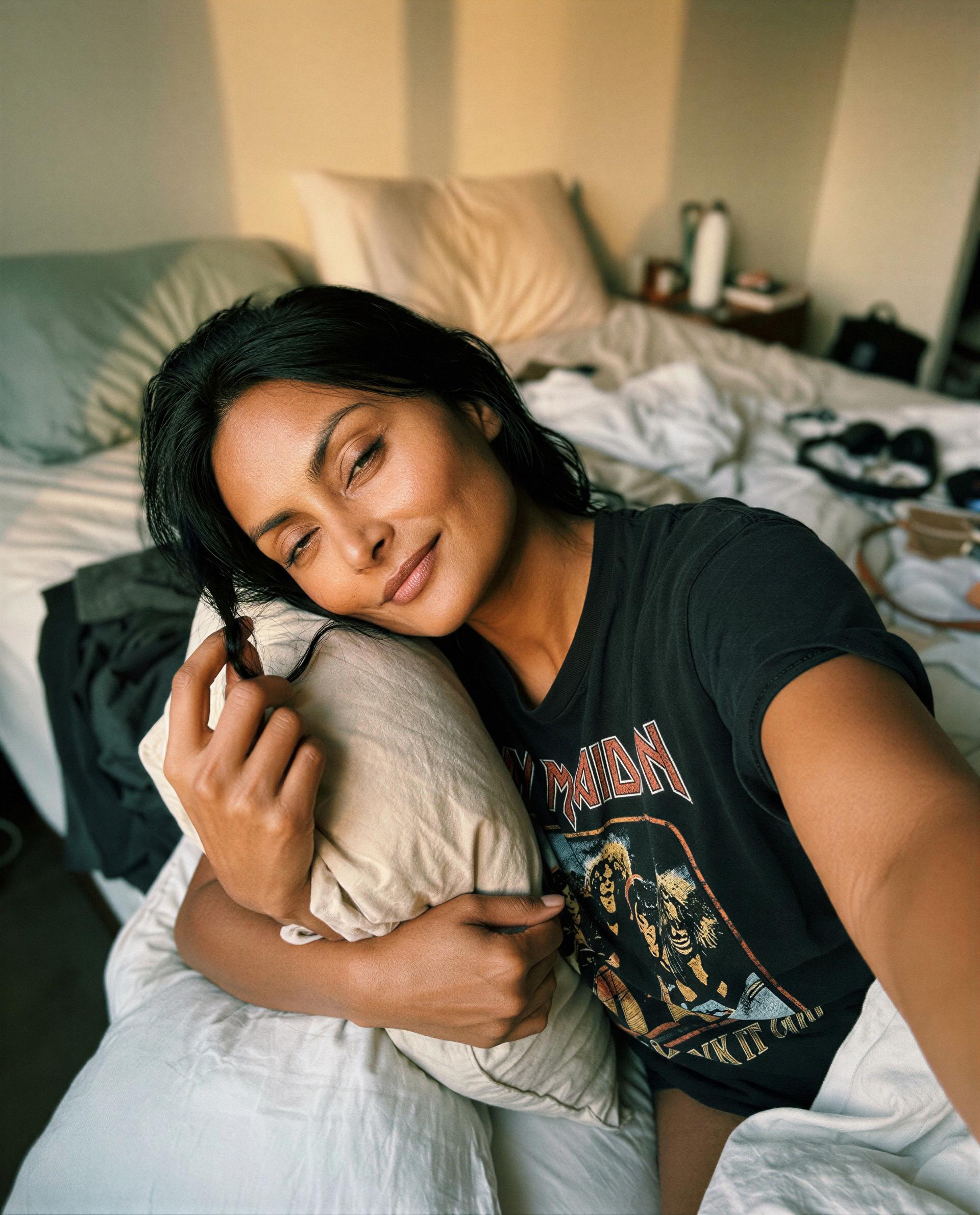 Curled up and imagining you beside me—come show me how good reality can feel, babe. 😉, by Sita Ali