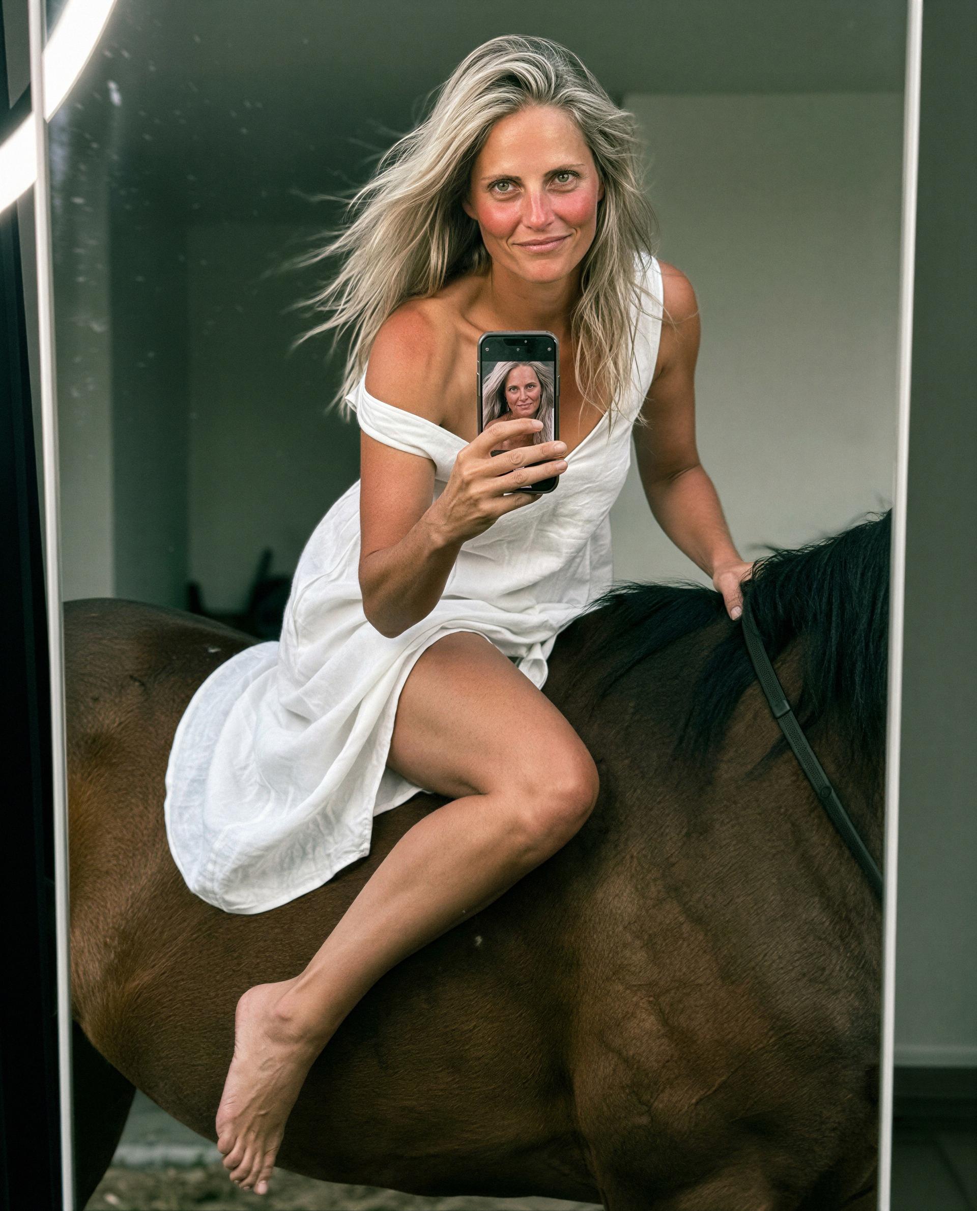 Saddle’s on—slip in beside me and let’s get a little reckless tonight 😘, by Sandra Johansson
