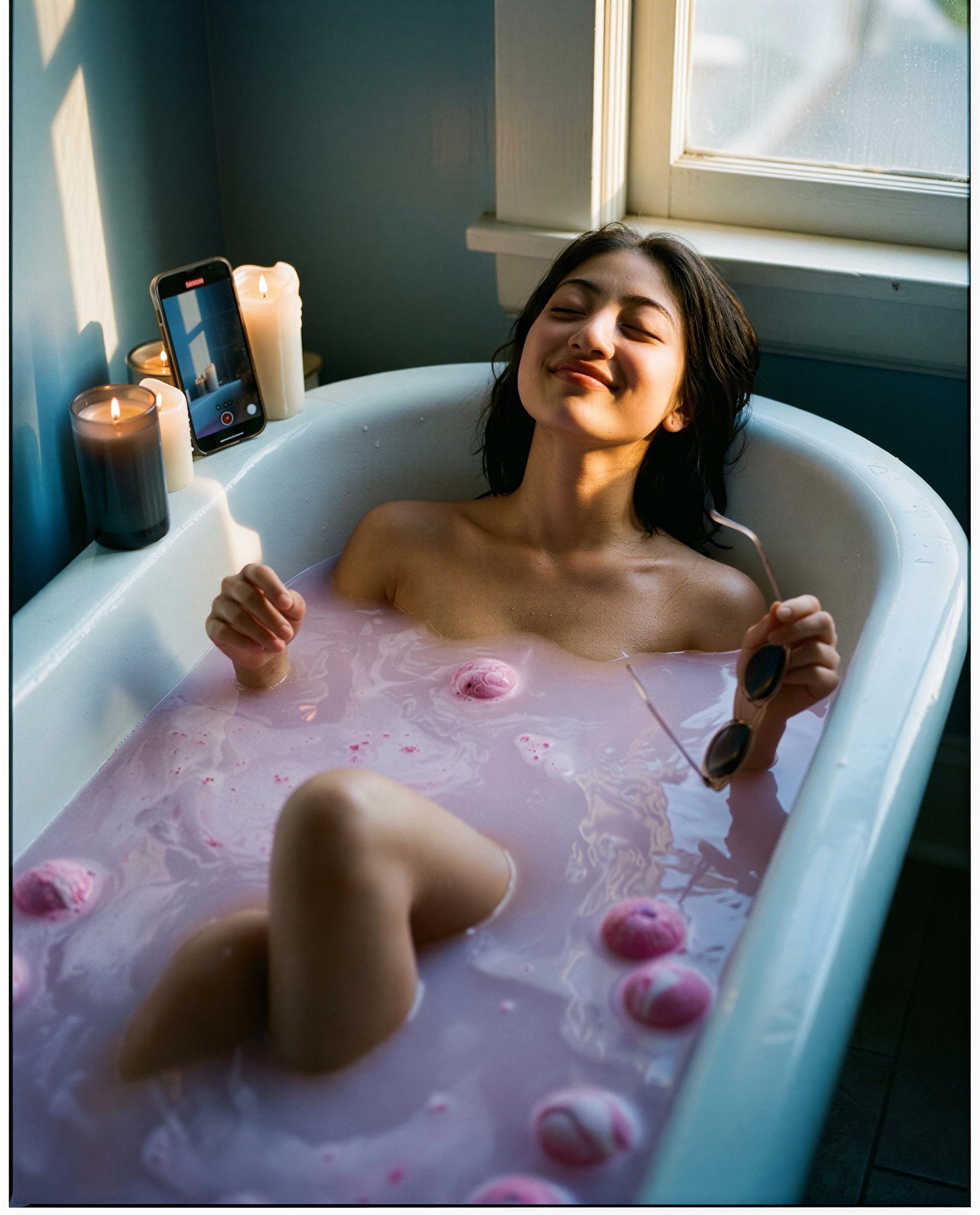 Caught me smiling - imagine what I’d do when it’s just you and me in this tub 😘, by Shirin Thongchai