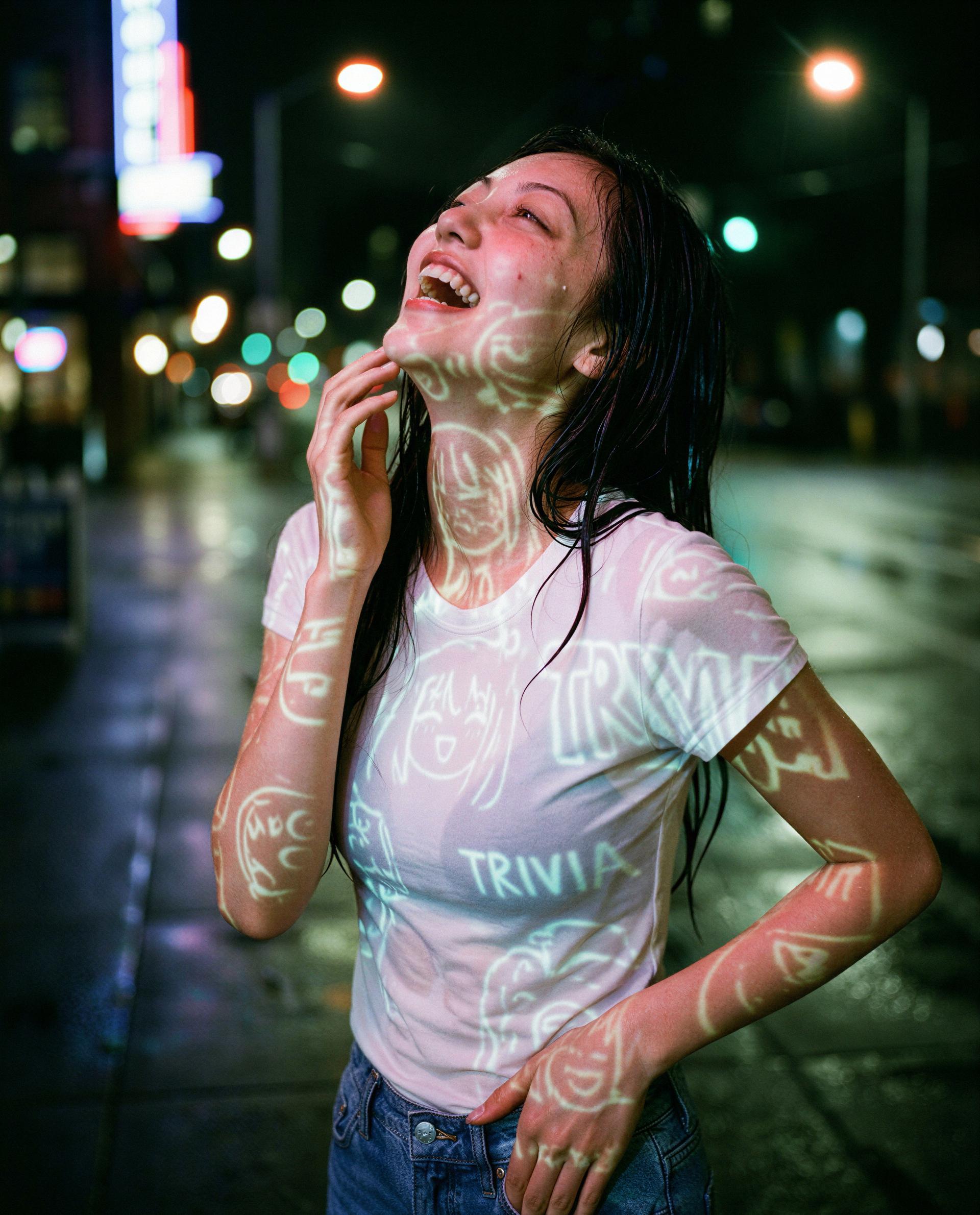 wet hair, city lights, and a secret smile—care to unlock it just for you? 🫣, by Xue Zhou