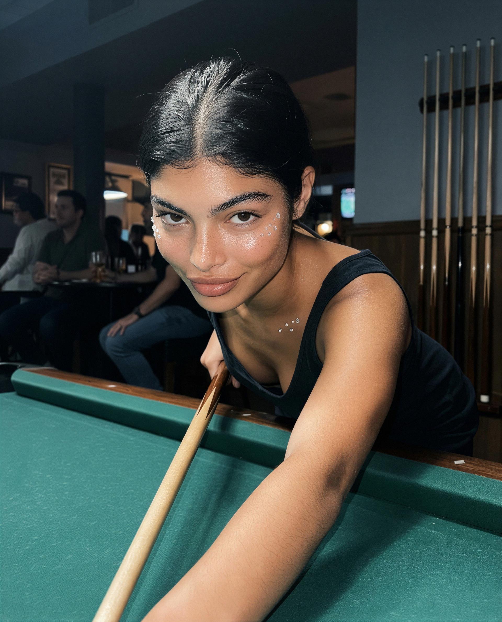 I've got the cue and a mischievous plan - care to be my private opponent? 😉, by María Vargas