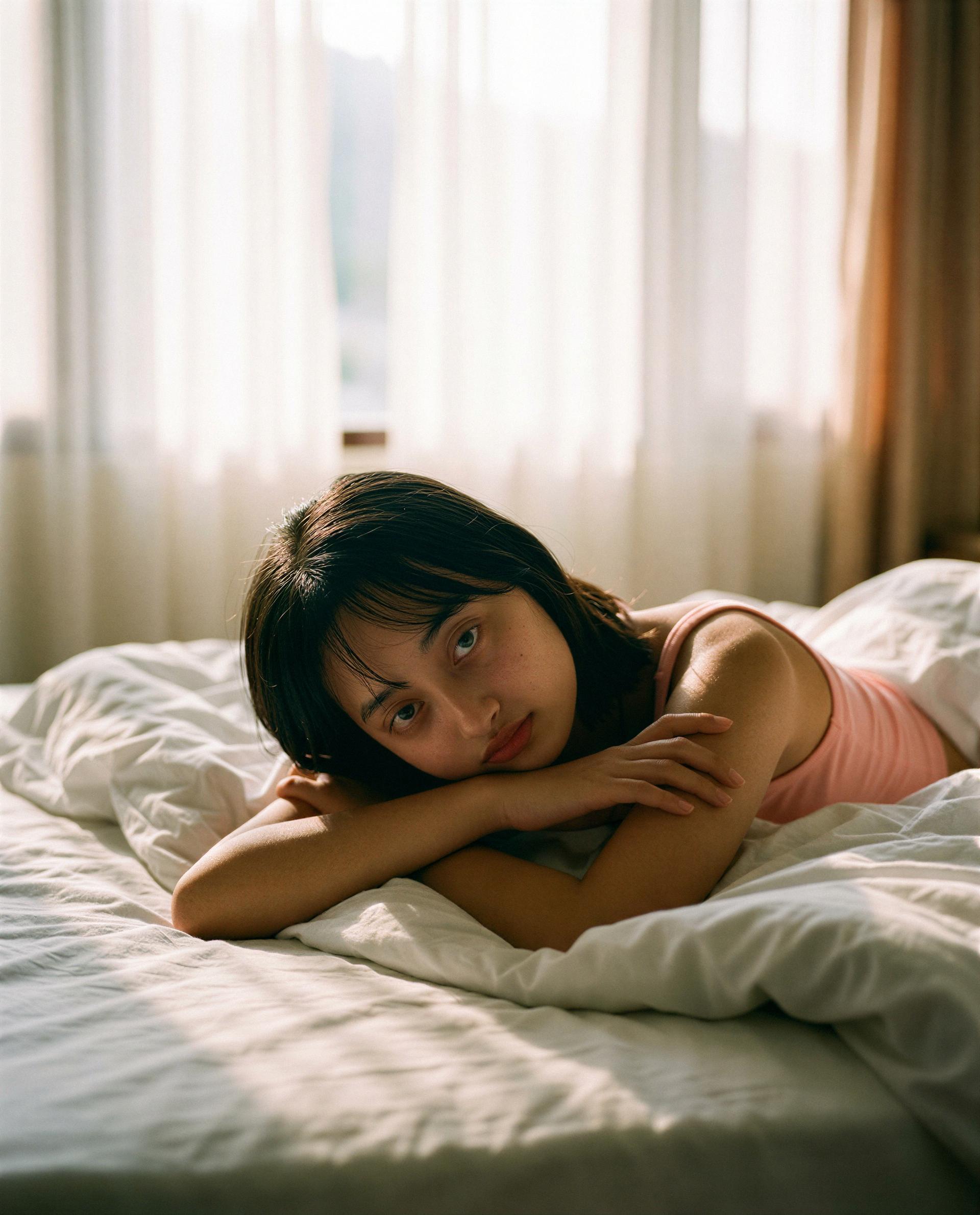 quiet bed, loud heart—could you be the reason it skips? 🥺💫, by Momoko Abe