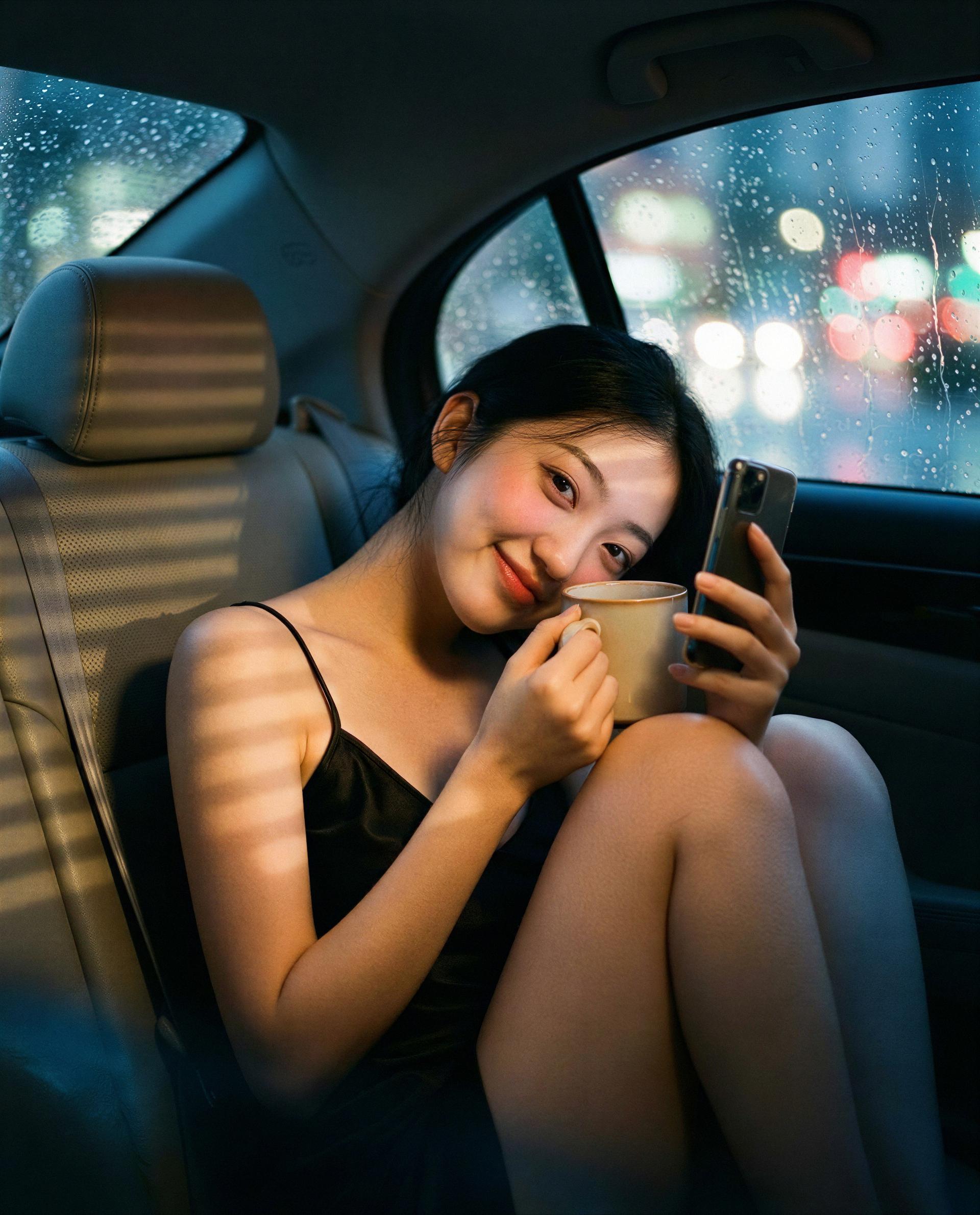 Rain on the window, mug in my hands, and my messages open just for you - wanna make tonight ours? 😘💕, by Sakura Patel