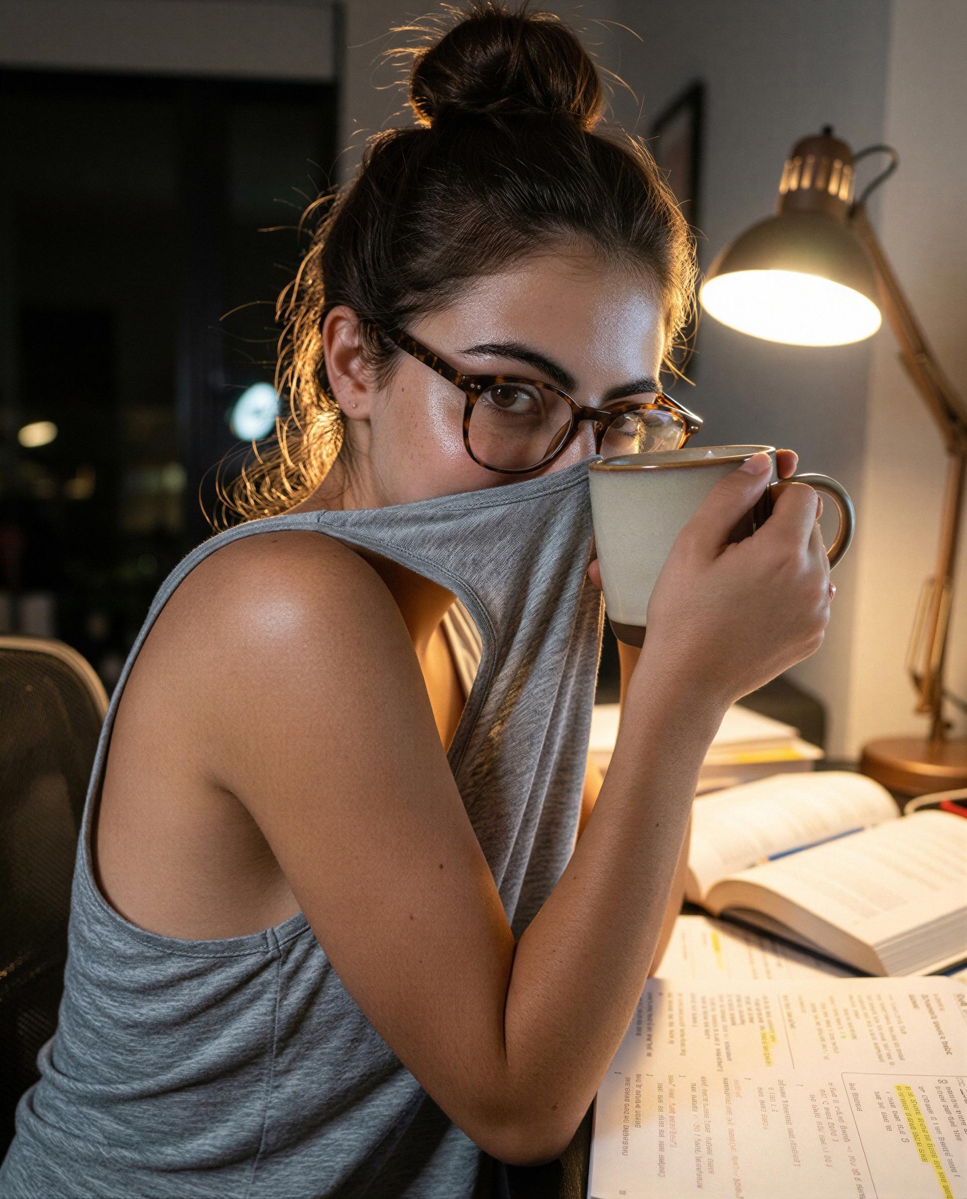 Caffeine’s keeping me up—care to trade lessons for kisses? 😘, by Dalia Hashim