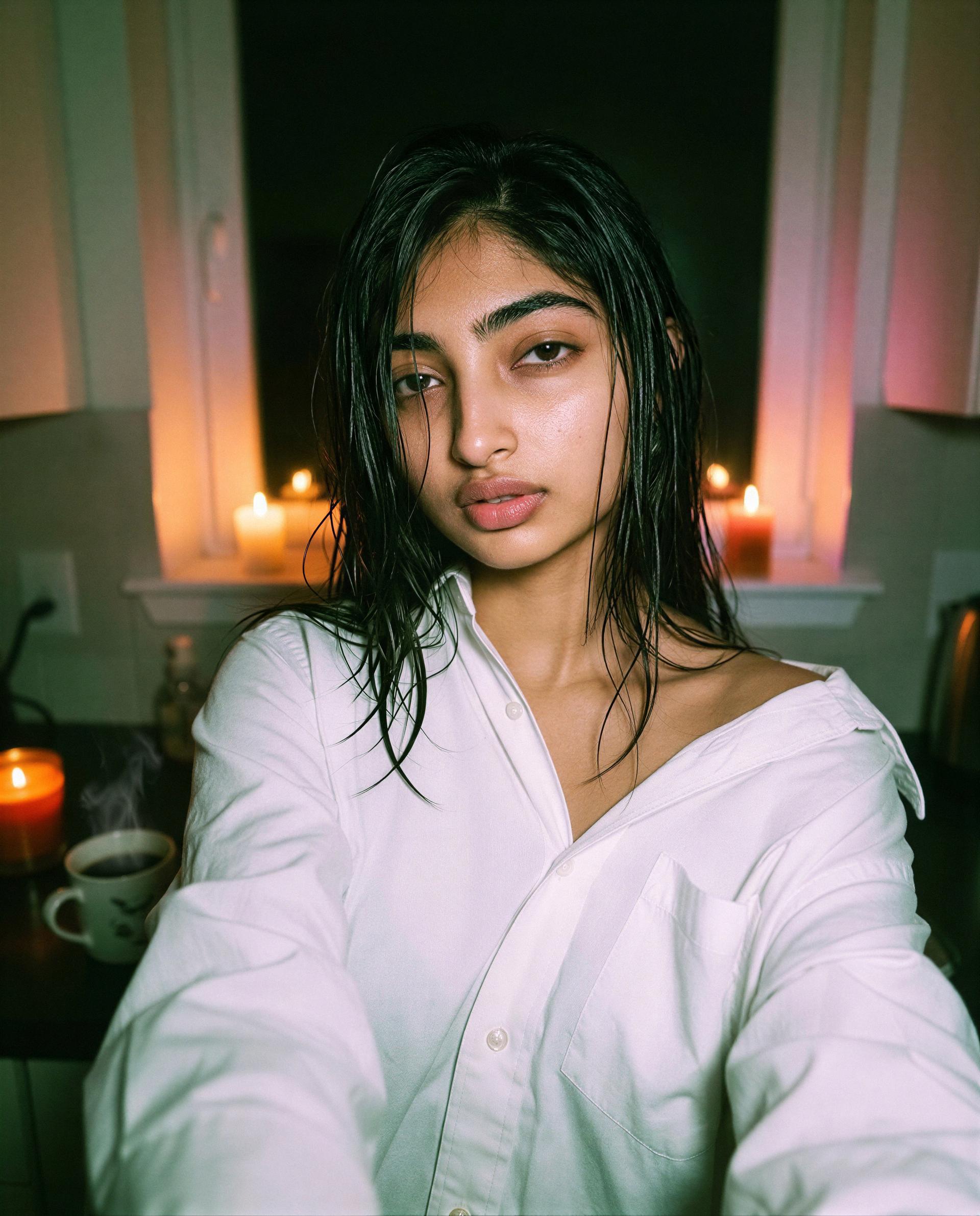Shirt barely buttoned, mood set—subscribe if you can handle more 😈, by Fatima Roy