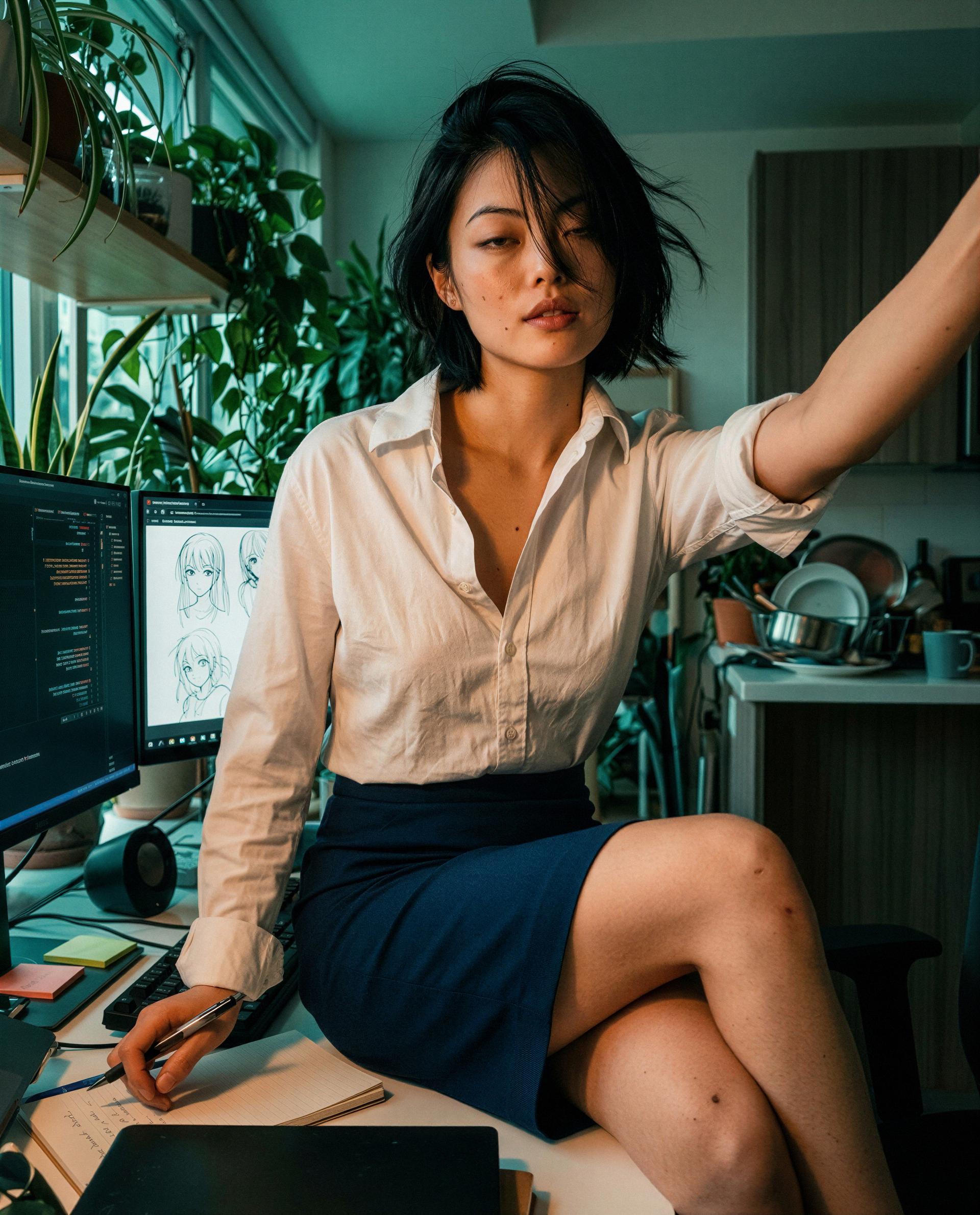 Wearing my "don't go" look - clock out and earn a little overtime with me 😘, by Roshni Karimov